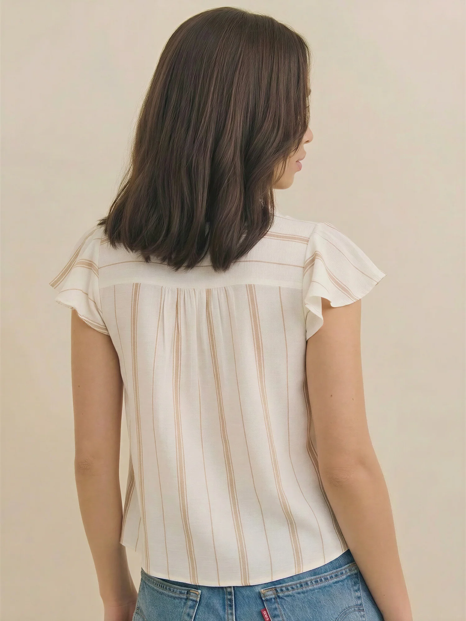 Flutter Sleeve Tie Neck Striped Blouse - Image 3