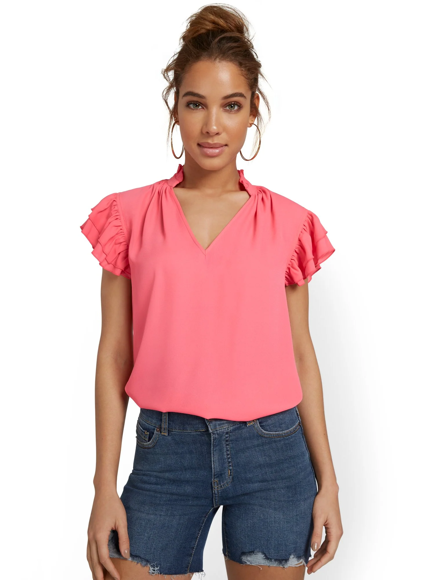 Flutter-Sleeve V-Neck Top - Image 11