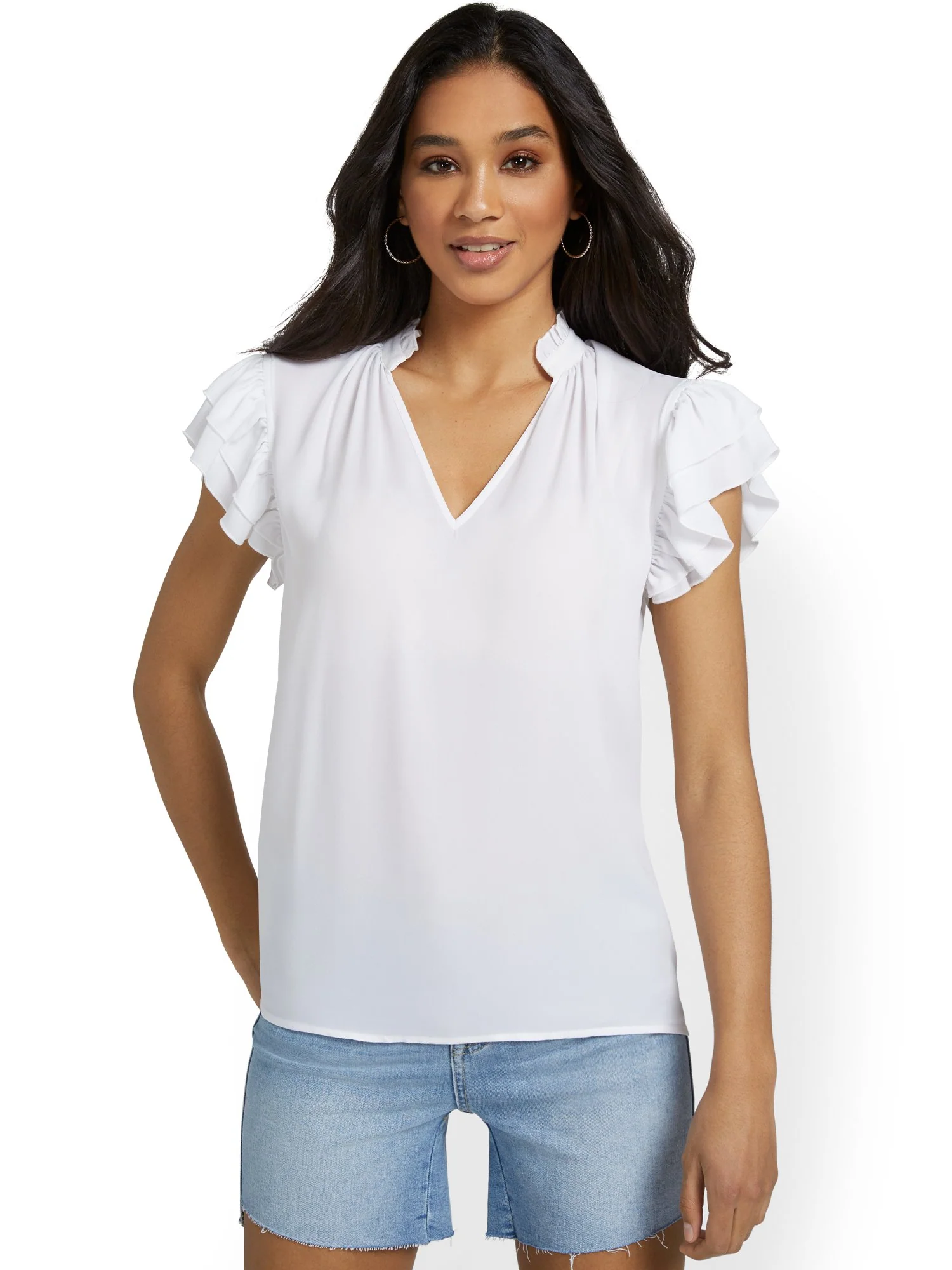 Flutter-Sleeve V-Neck Top - Image 2