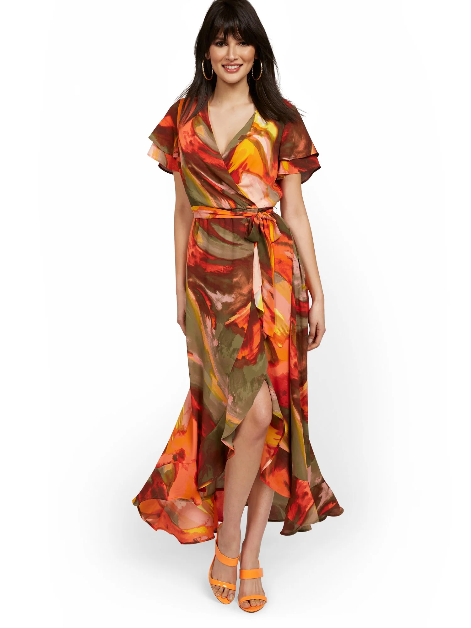 Flutter-Sleeve Wrap Maxi Dress - Image 2