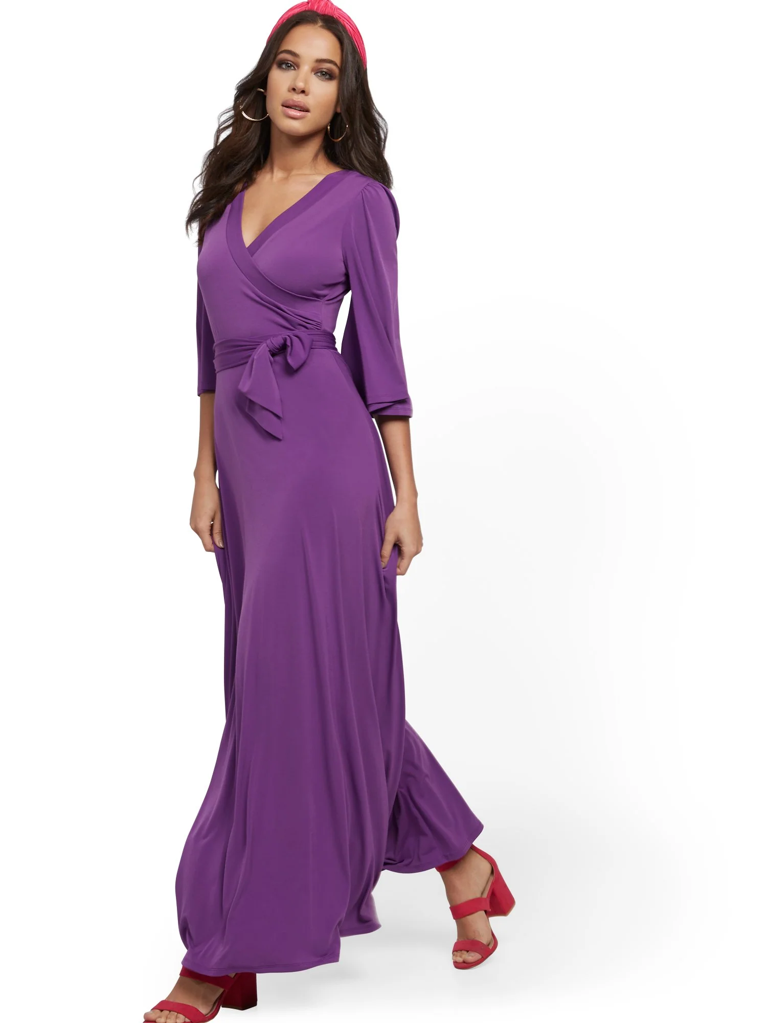 Flutter-Sleeve Wrap Maxi Dress