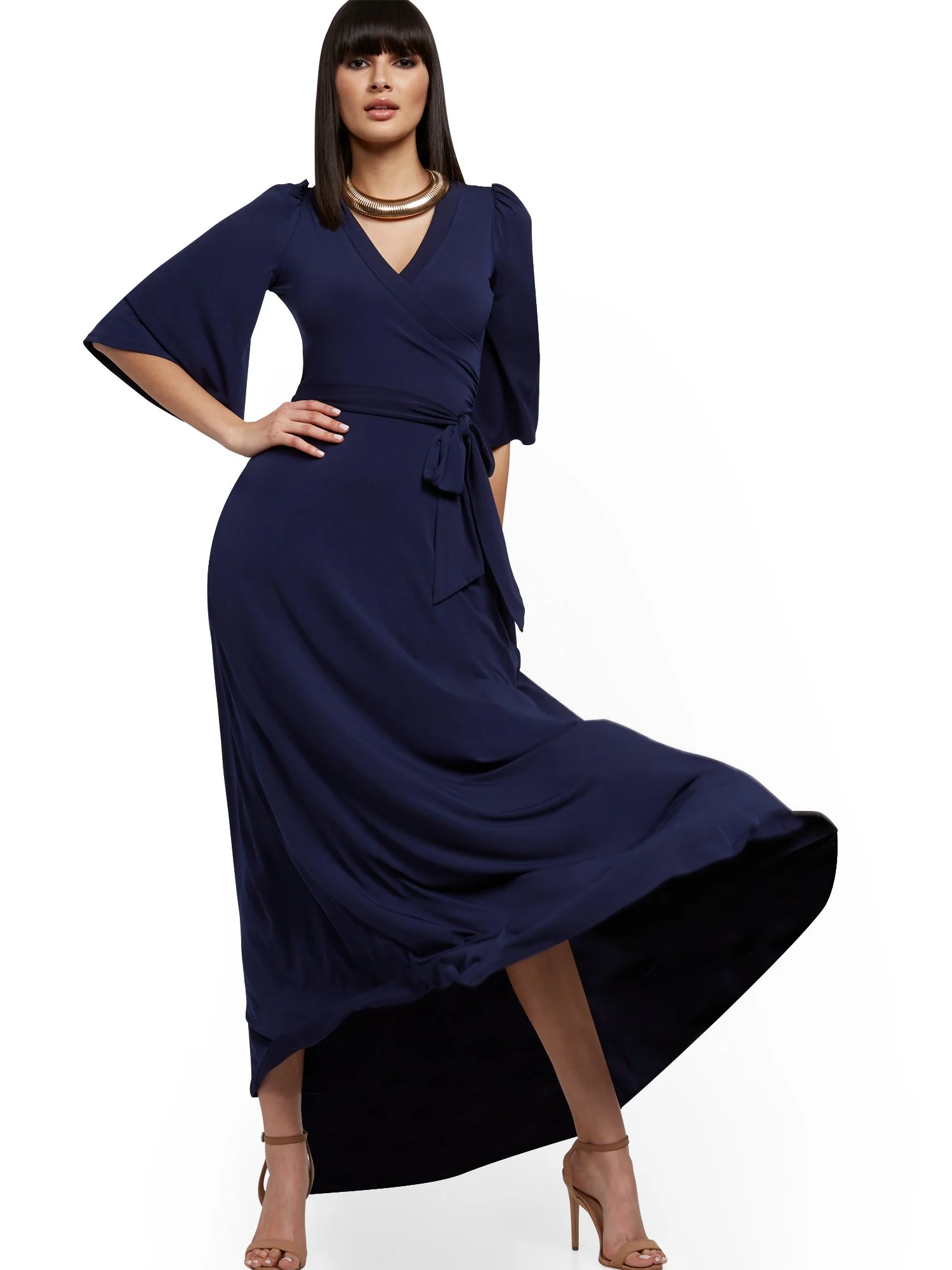 Flutter-Sleeve Wrap Maxi Dress - Image 5