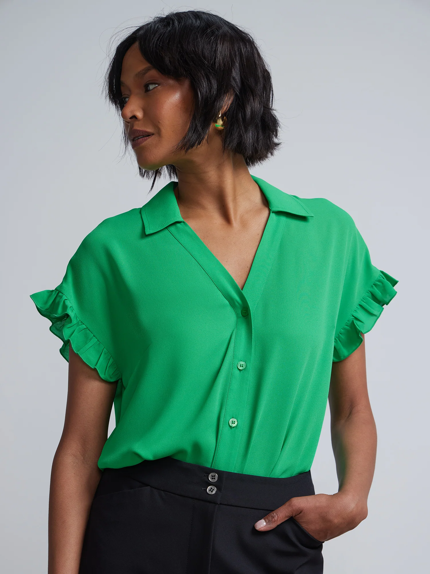 Flutter-Trim Button-Front Blouse - Image 11