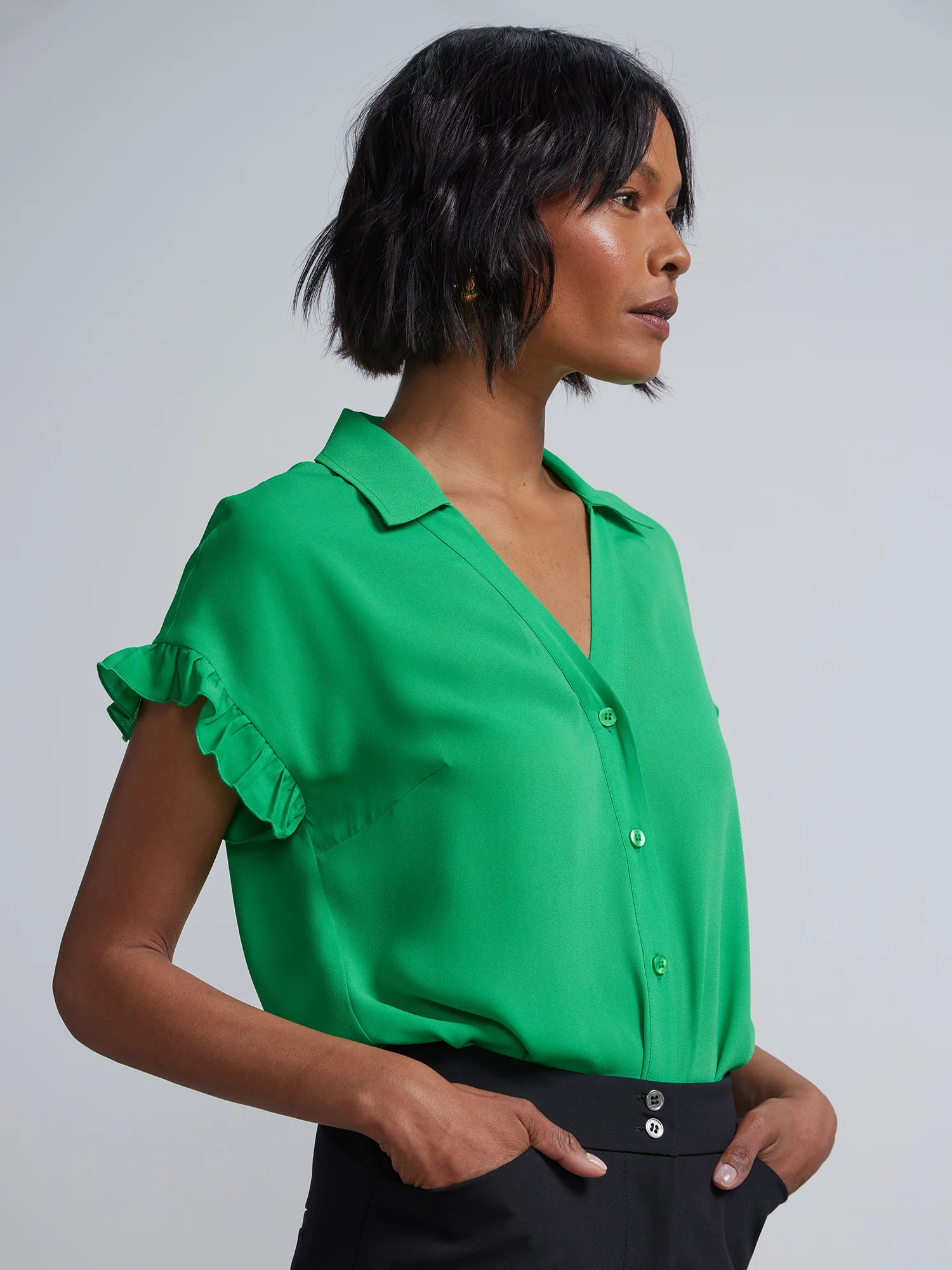 Flutter-Trim Button-Front Blouse - Image 12