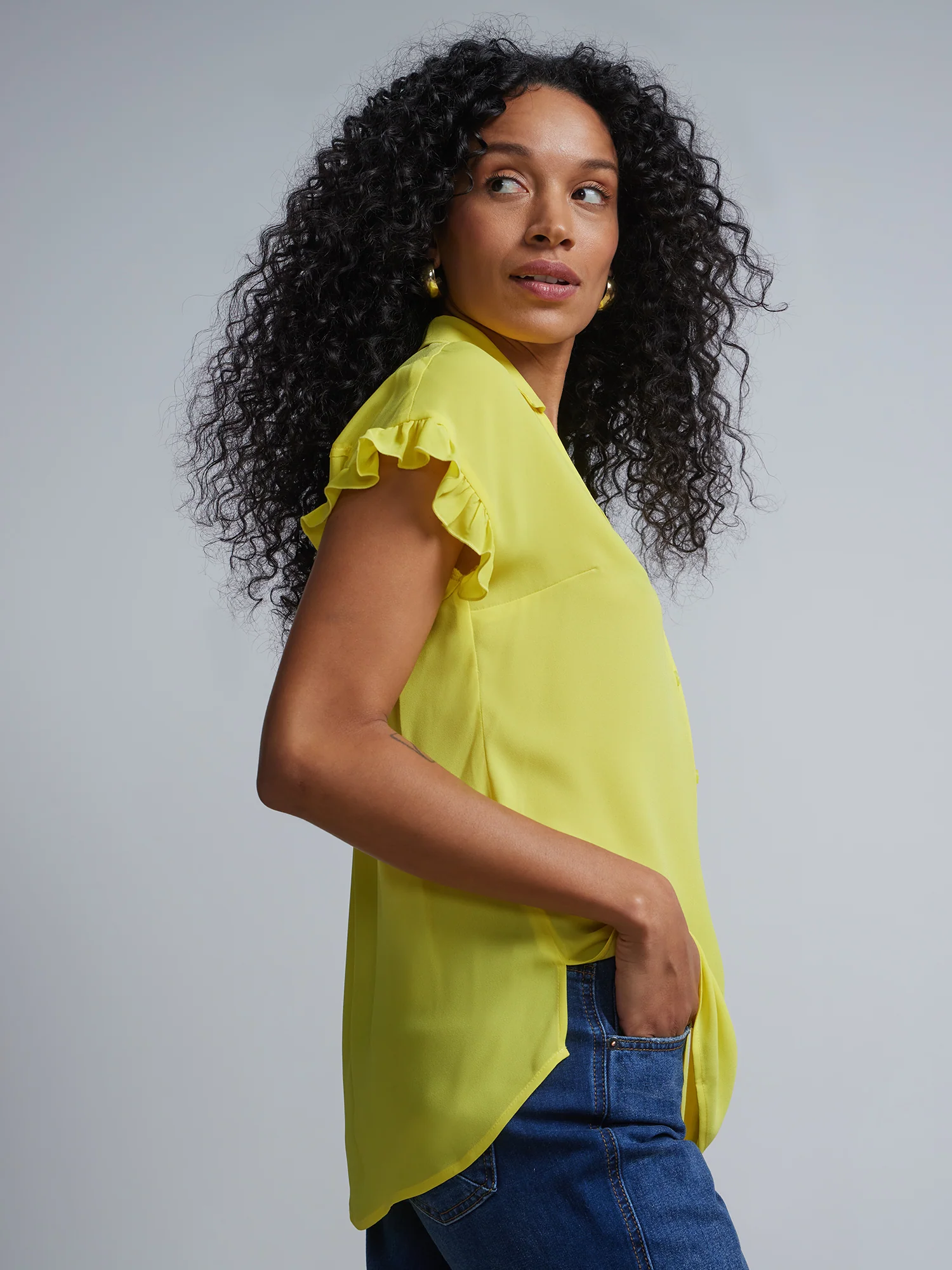 Flutter-Trim Button-Front Blouse - Image 16