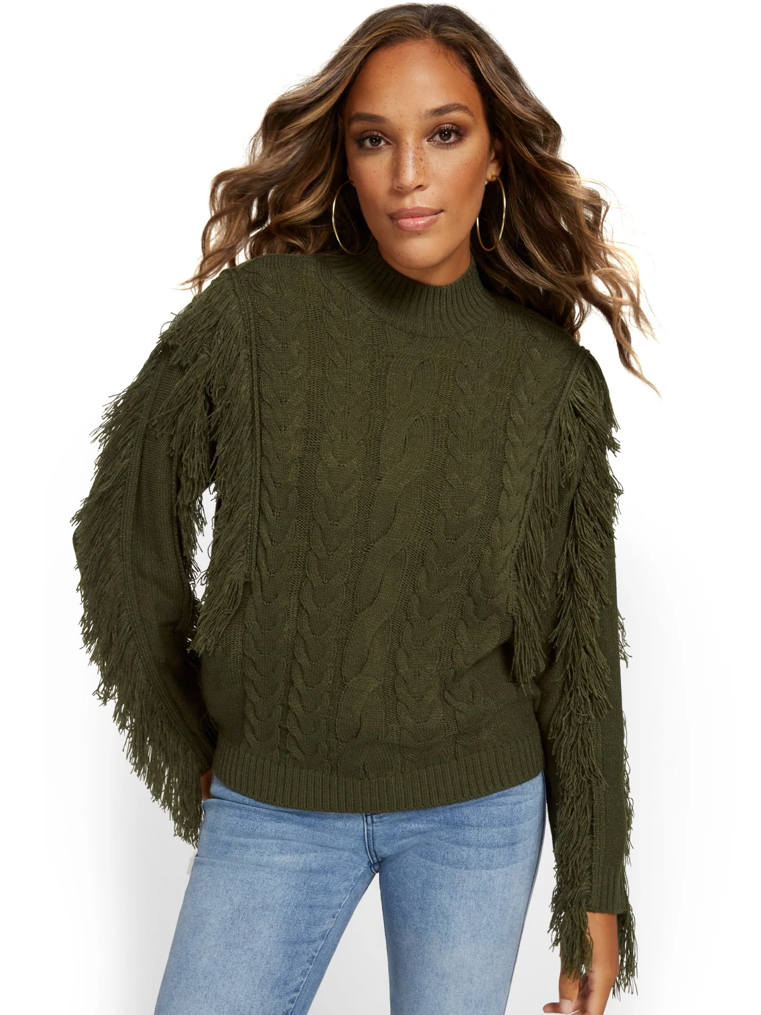 Fringe-Detail Mock-Neck Pullover Sweater - Image 2