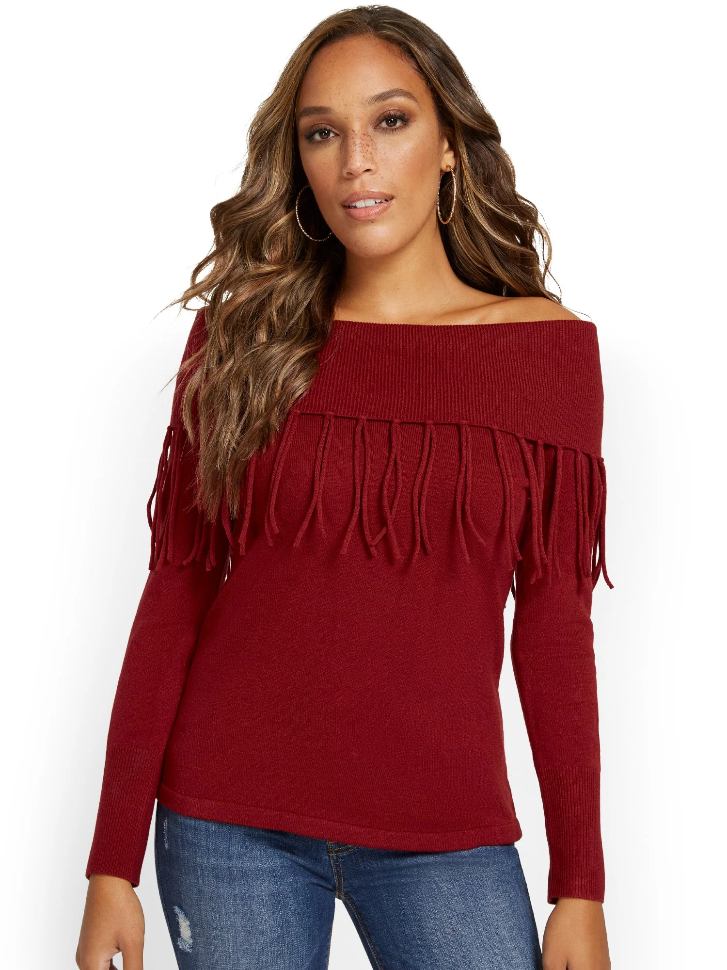 Fringe-Detail Off-The-Shoulder Sweater - Image 4