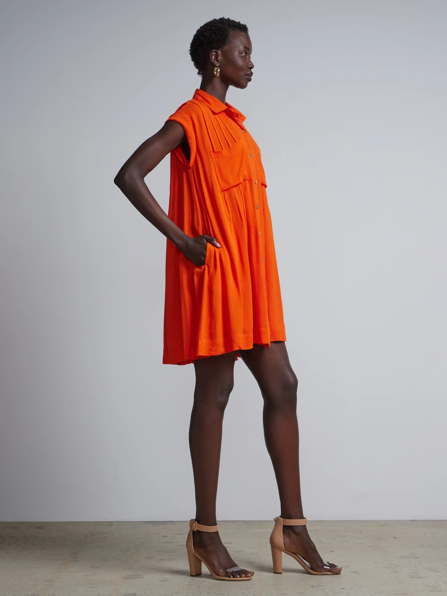 Buttoned Front Mini Shirt Dress - Image 14