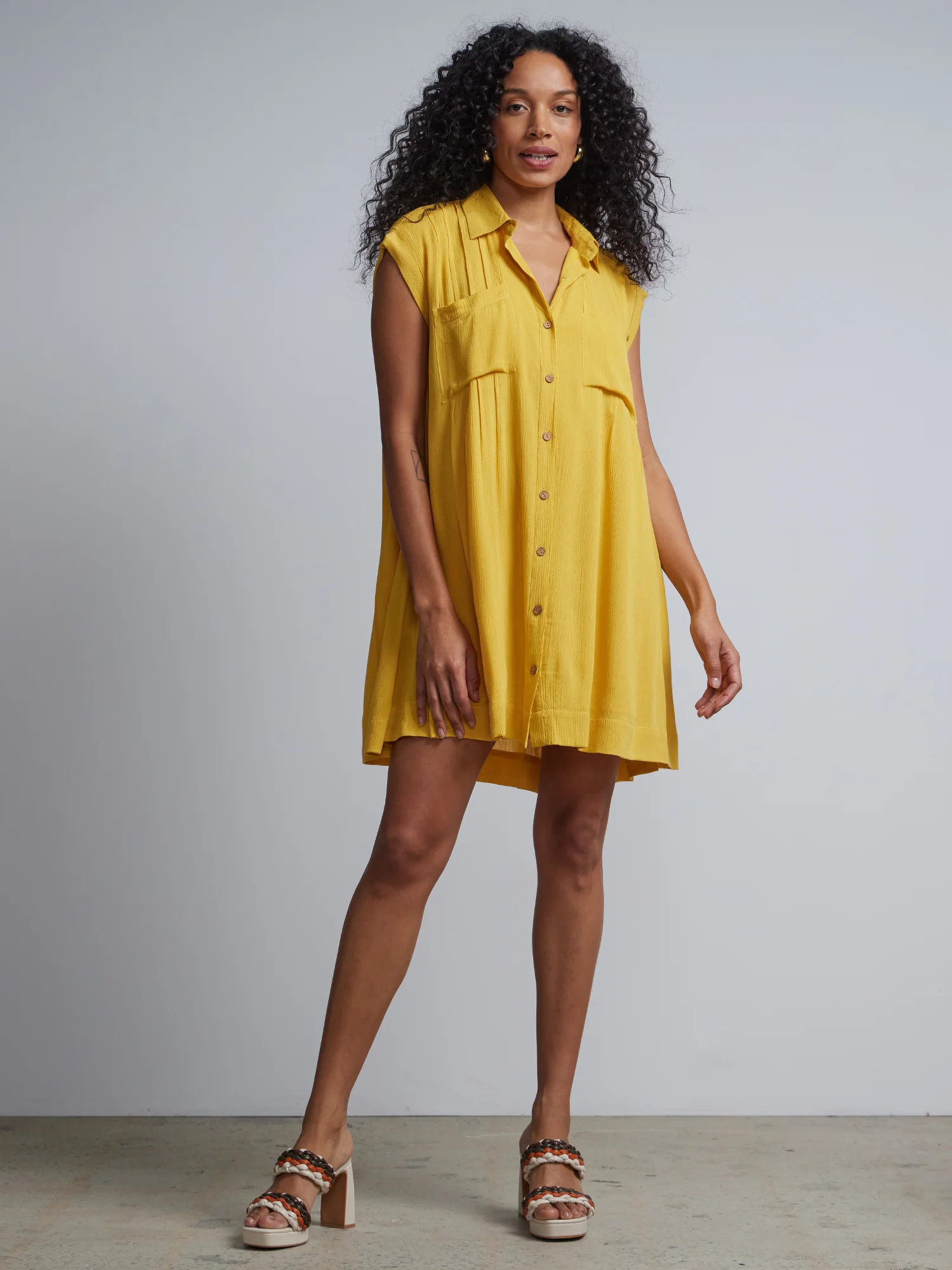 Buttoned Front Mini Shirt Dress - Image 5