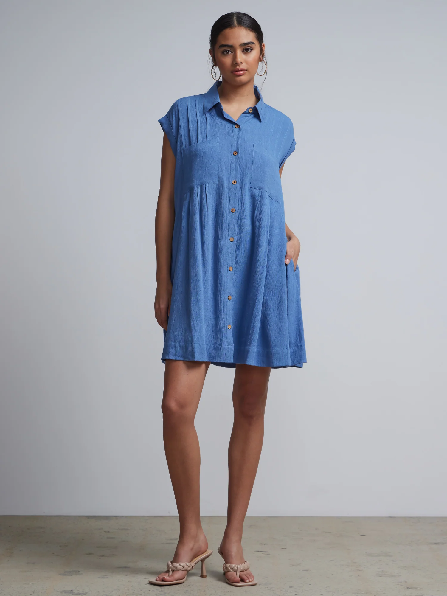 Buttoned Front Mini Shirt Dress - Image 9