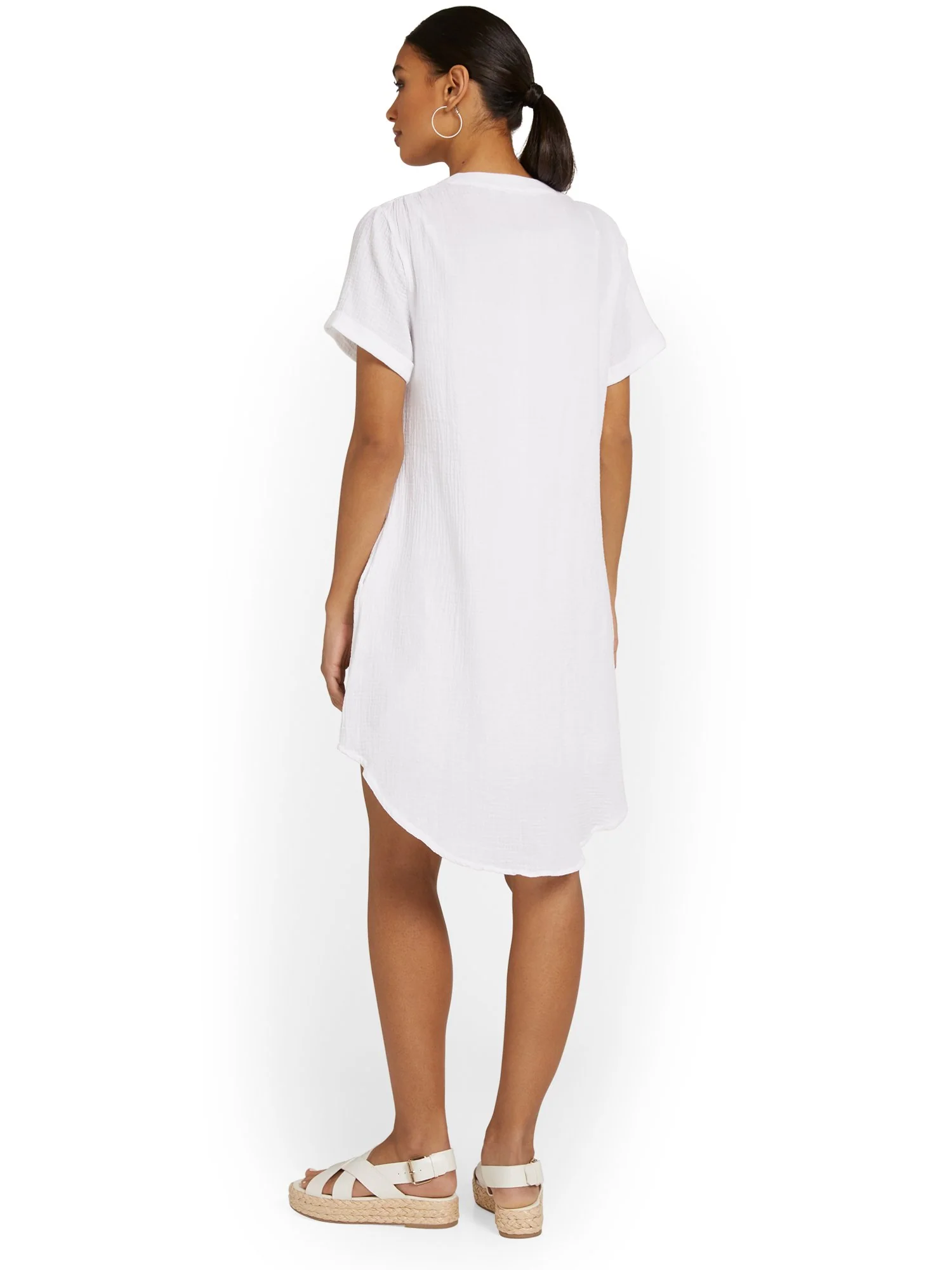 Gauze Split-Neck Dress - Optic White - Image 3