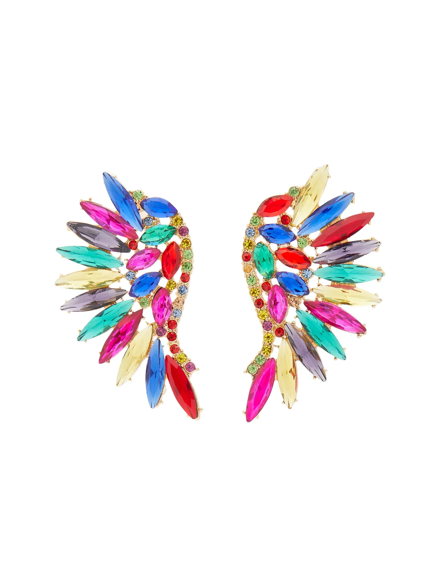 Gemstone-Embellished Half-Wing Drop Earrings