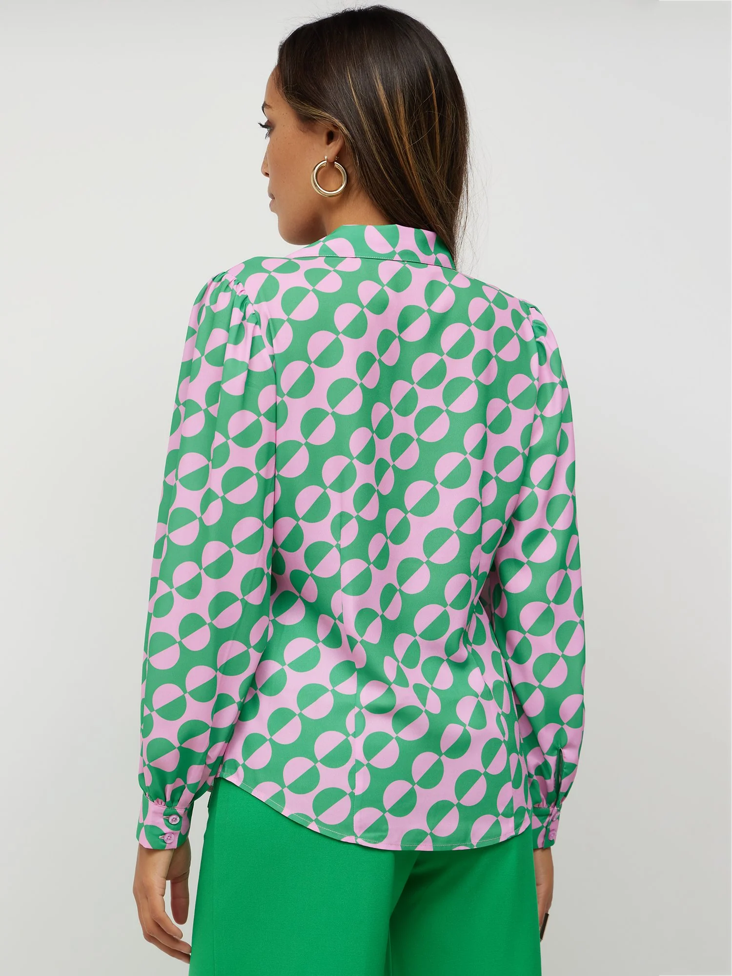 Geometric Dot-Print Button-Front Blouse - Image 2