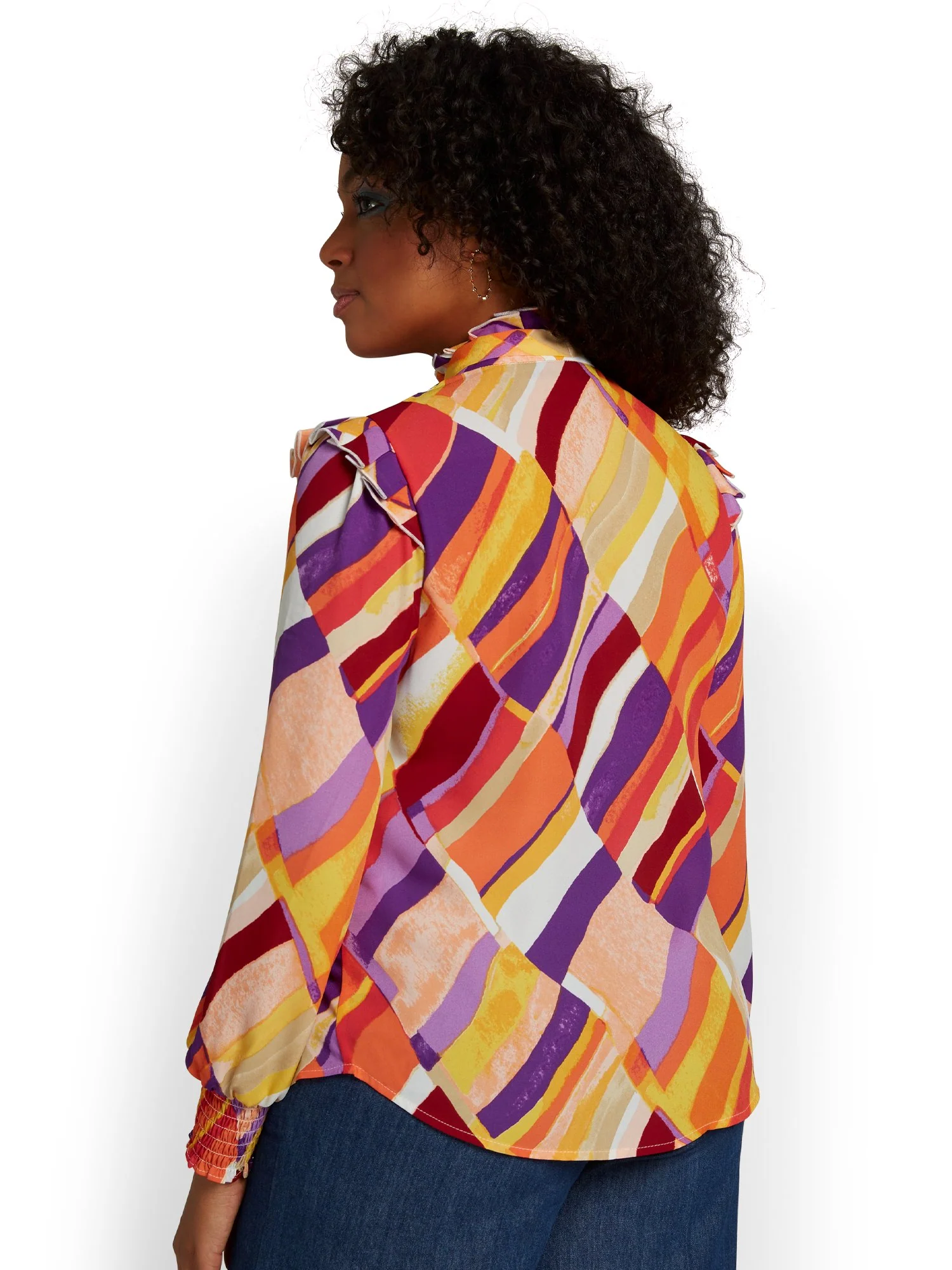 Geometric-Print Bow-Neck Blouse - Image 3