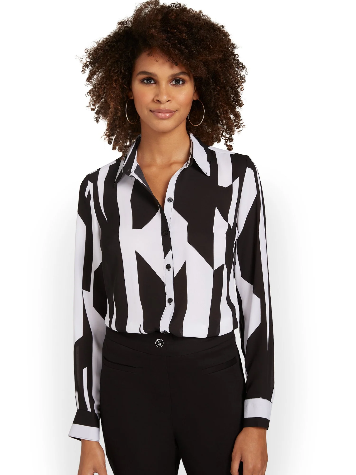 Geometric-Print Button-Front Blouse - Image 4