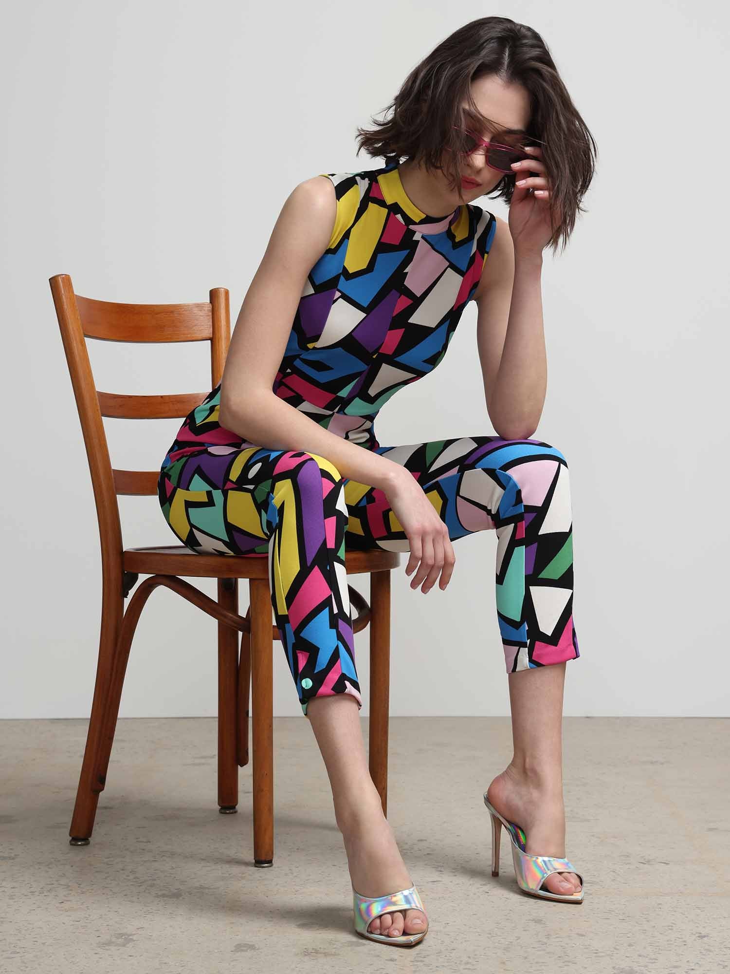 Geometric-Print Jumpsuit - Magic Crepe®