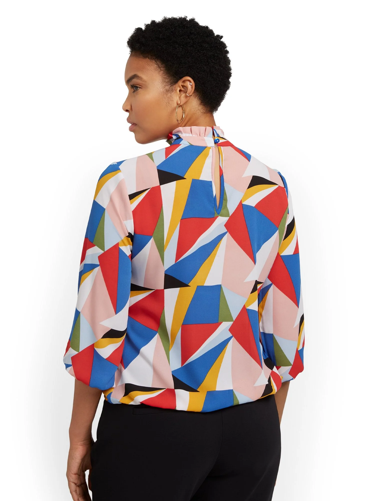 Geometric-Print Mock-Neck Blouse - Image 3