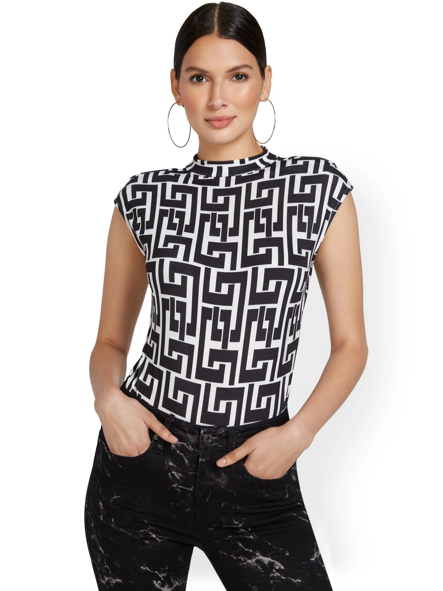 Geometric-Print Muscle Bodysuit - Image 2