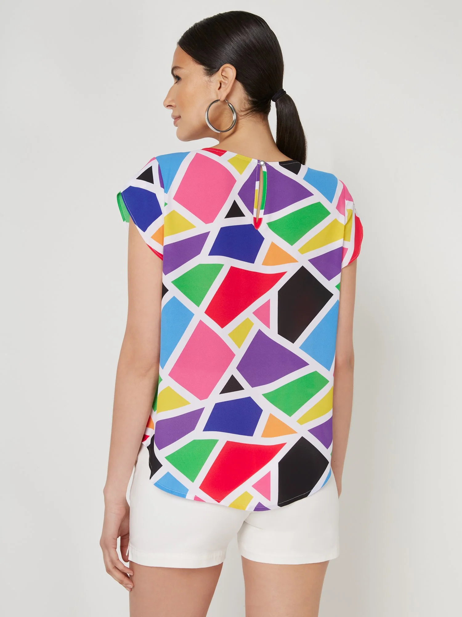 Geometric-Print Pleated Short-Sleeve Top - Image 3