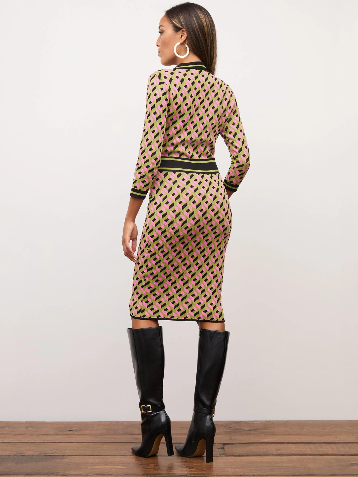 Geometric-Print Sheath Sweater Dress - Image 3