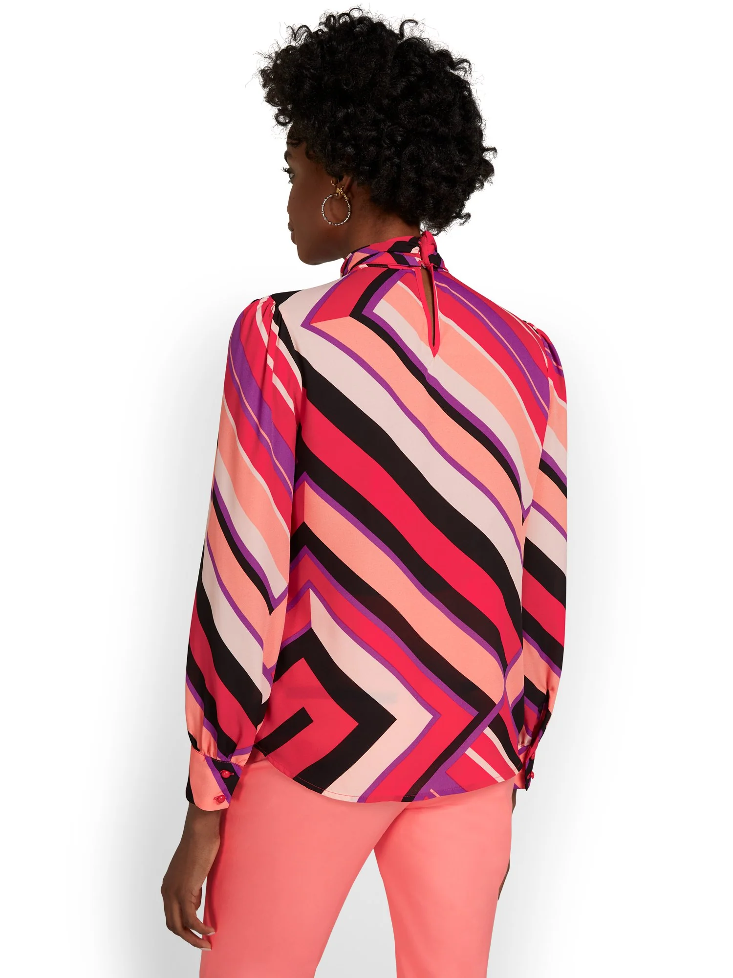 Geometric-Print Tie-Neck Blouse - Image 3