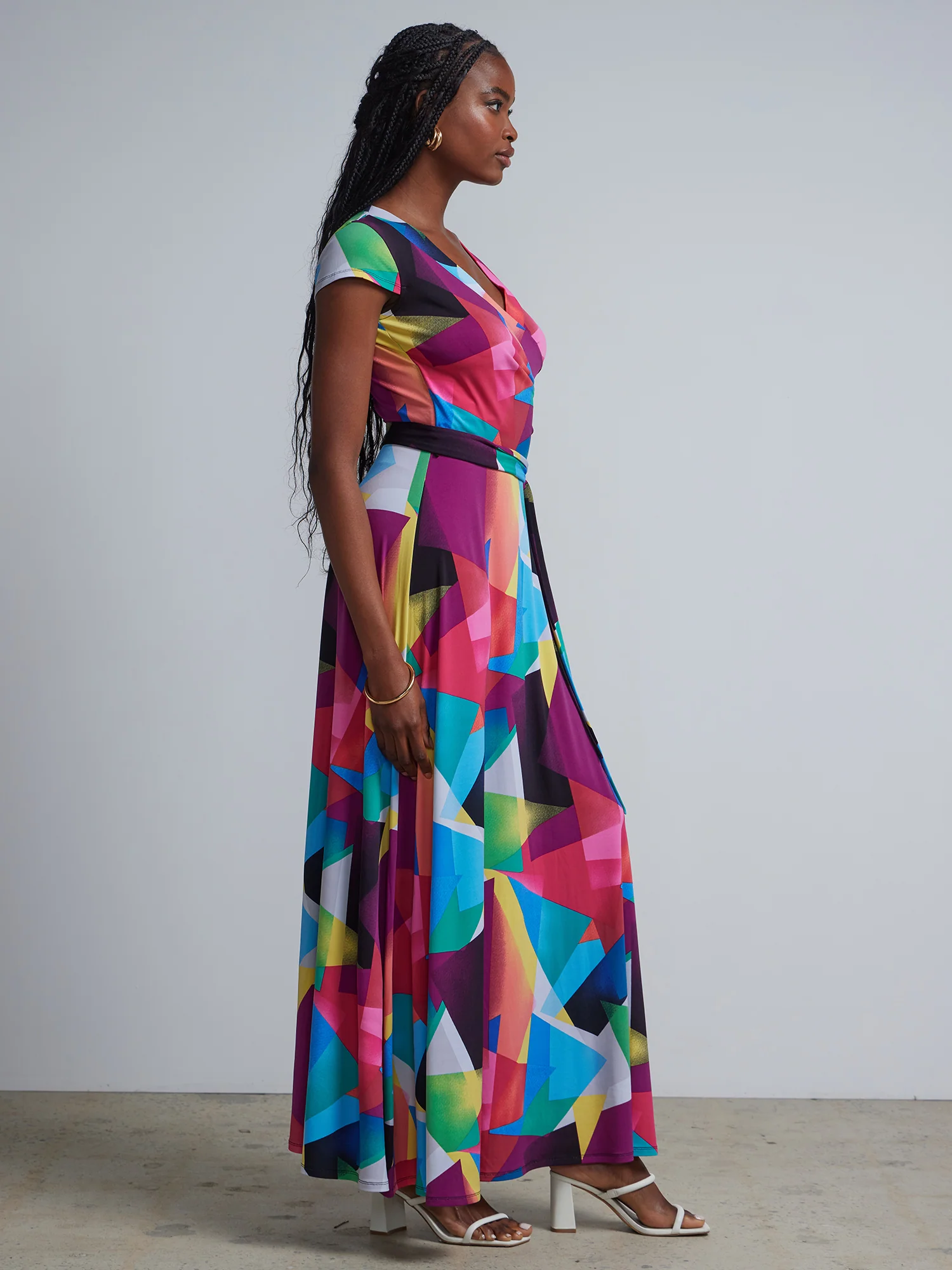 Geometric Print V-Neck Waist-Tie Maxi Dress - Image 2