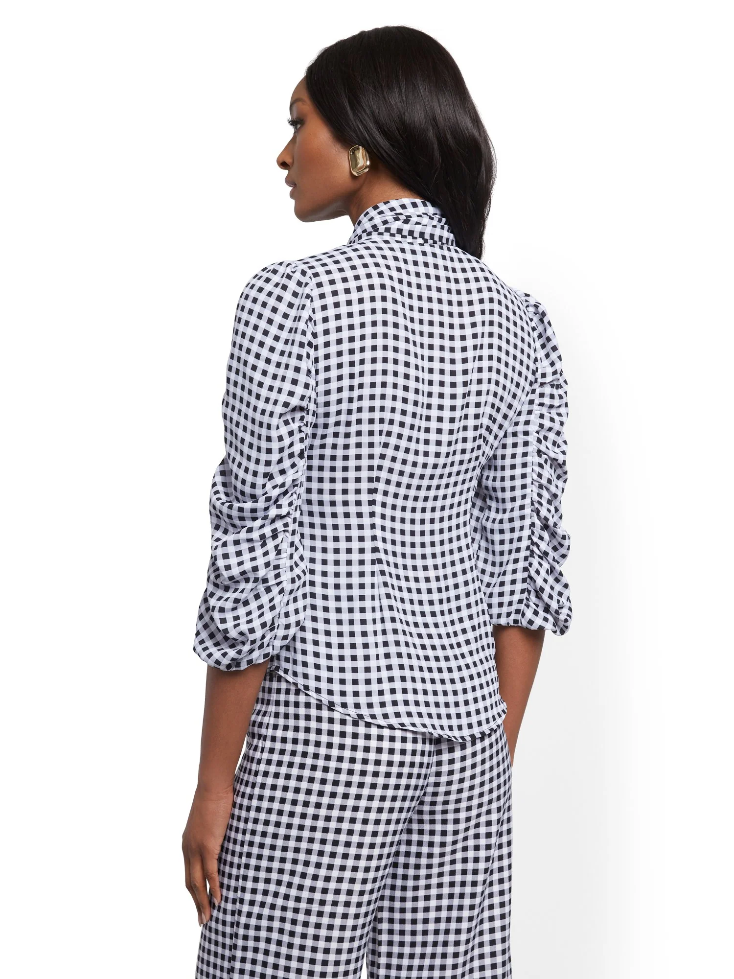 Gingham Tie-Front Blouse - 7th Avenue - Image 3