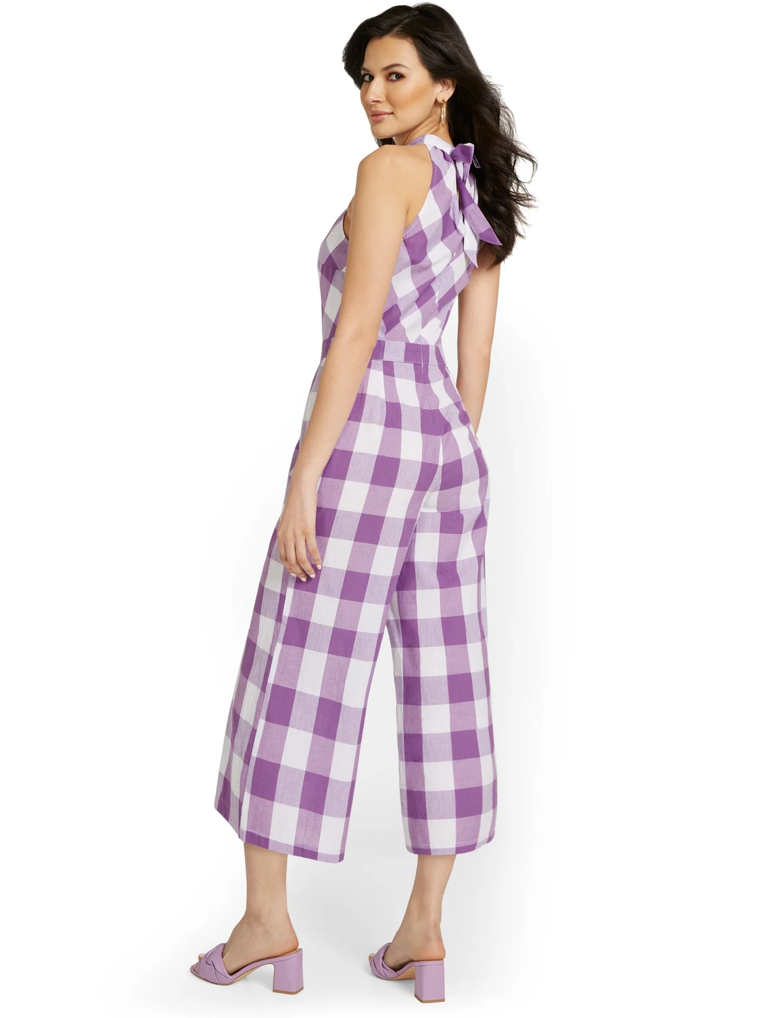 Gingham Wide-Leg Capri Jumpsuit - Image 5