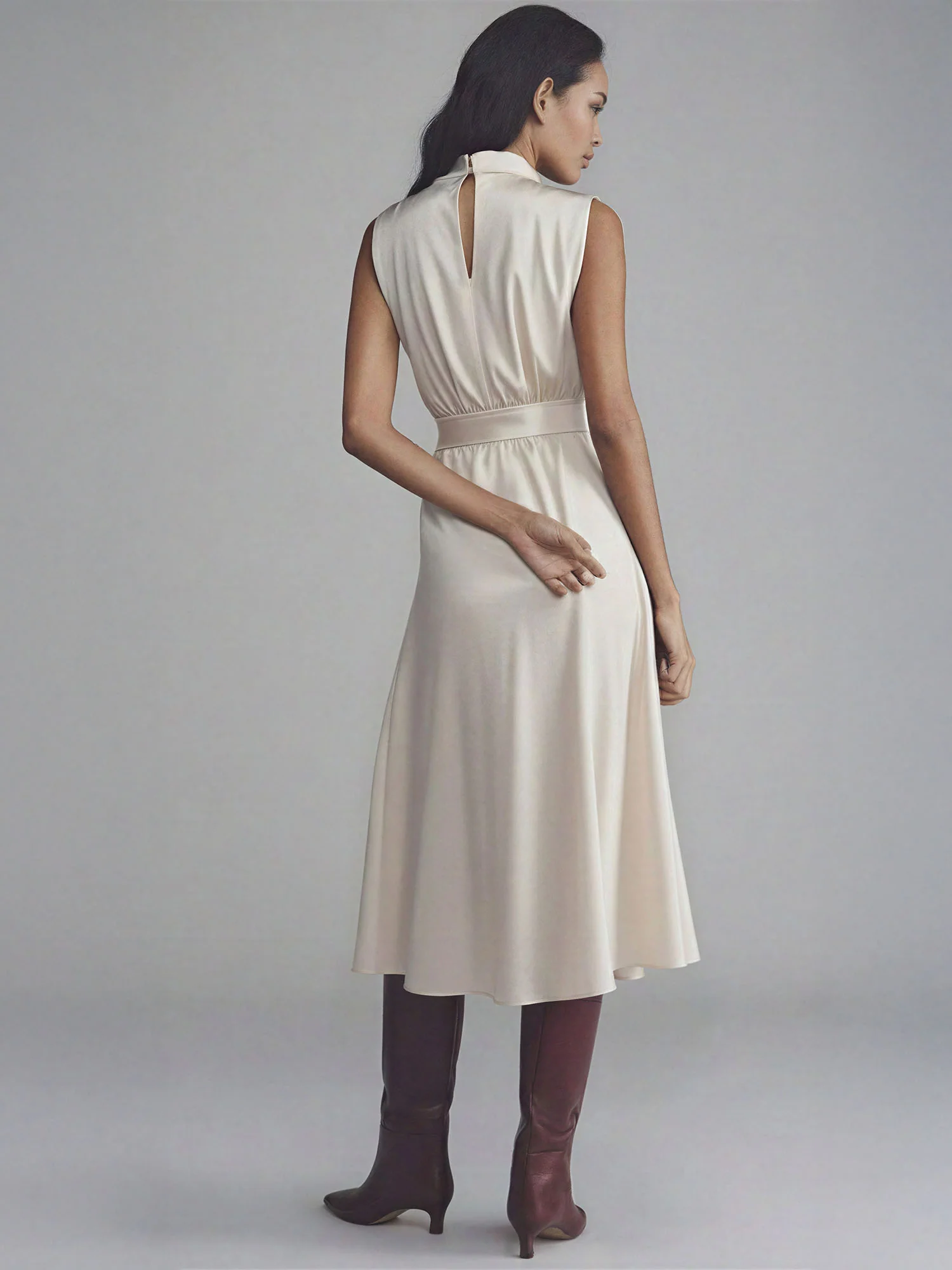 Cowl Neck Satin Midi Shift Dress - Image 18