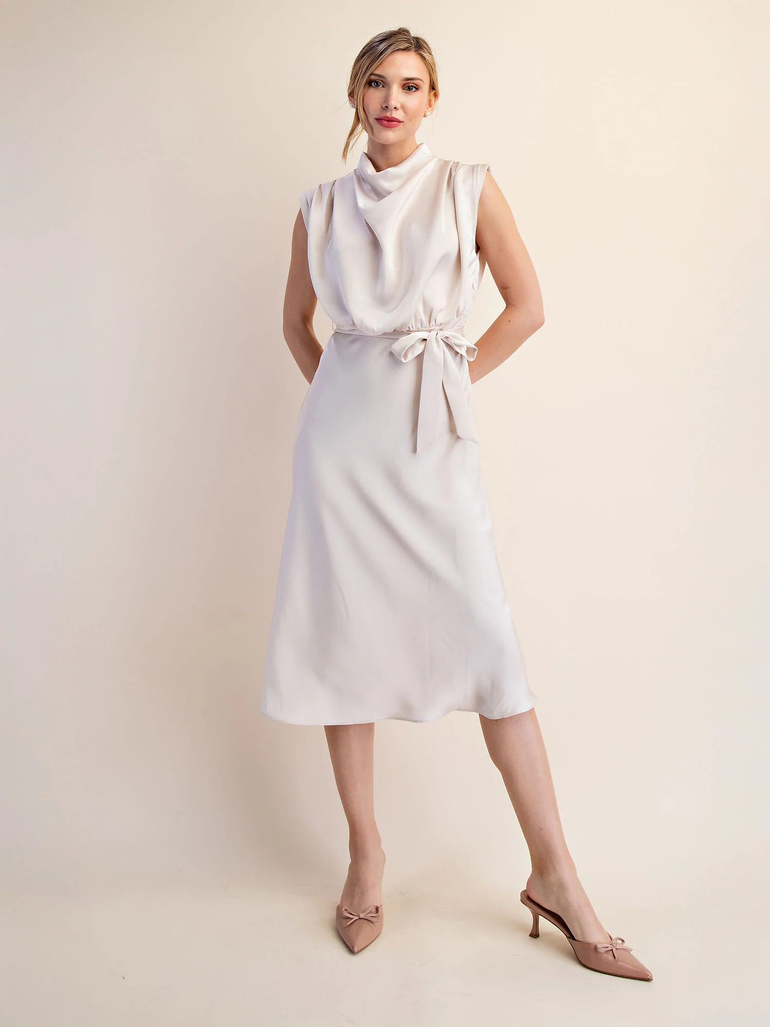 Cowl Neck Satin Midi Shift Dress - Image 19