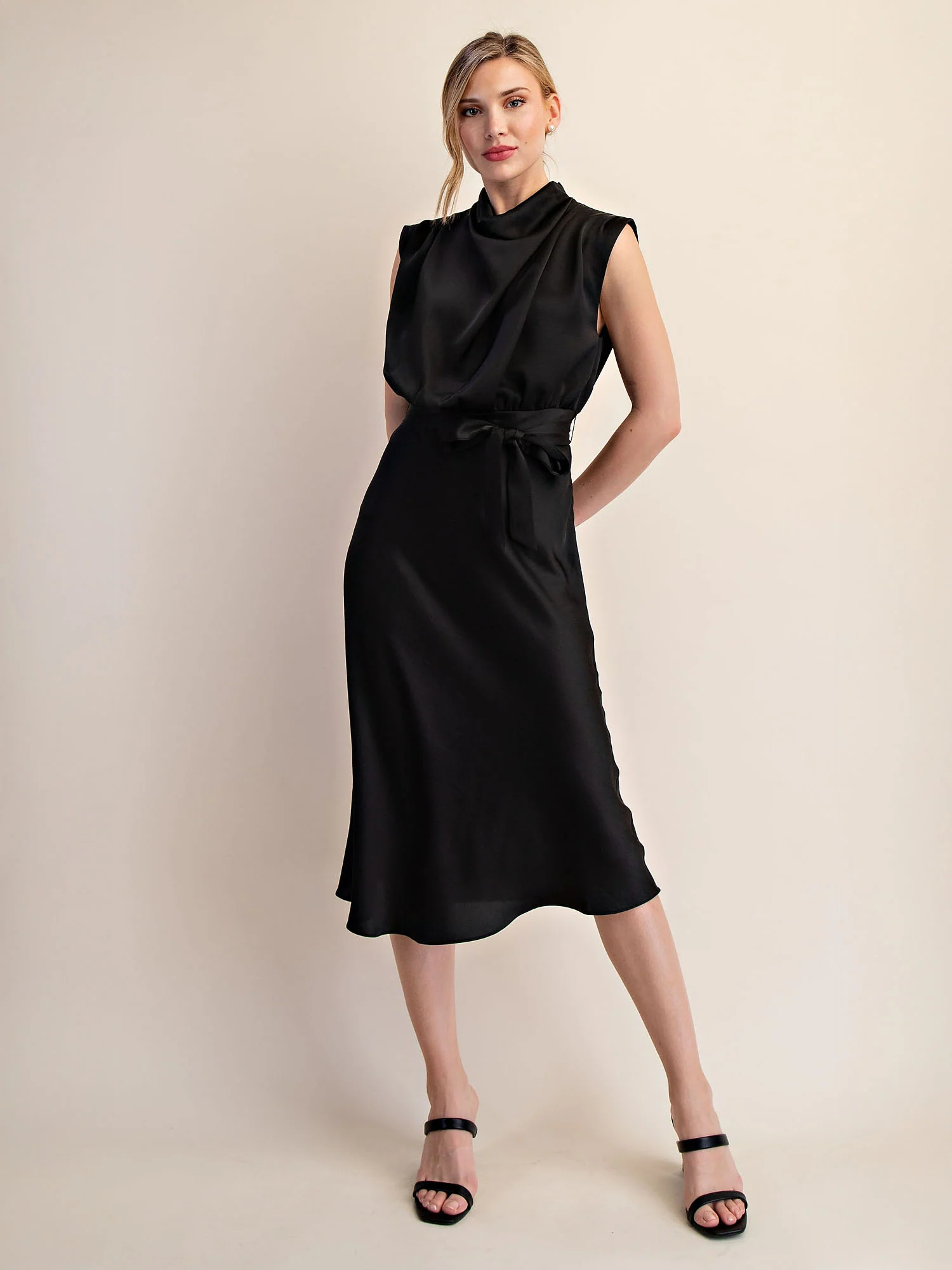 Cowl Neck Satin Midi Shift Dress - Image 5