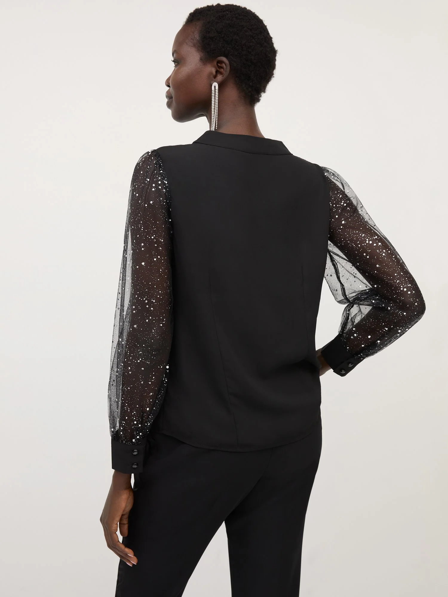 Glitter-Sleeve V-Neck Blouse - Image 3