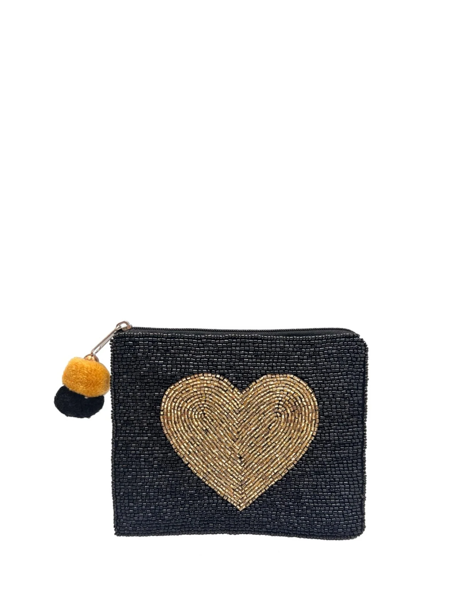 Golden Heart Beaded Coin Pouch