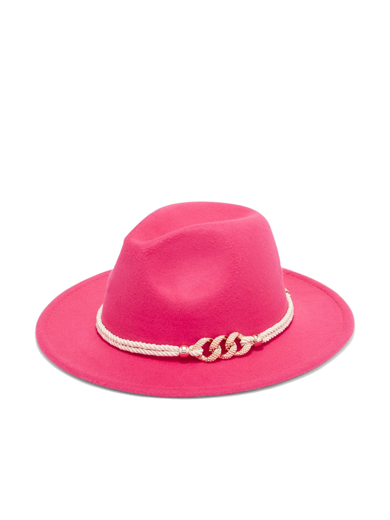 Goldtone-Accent Braided-Band Pink Fedora