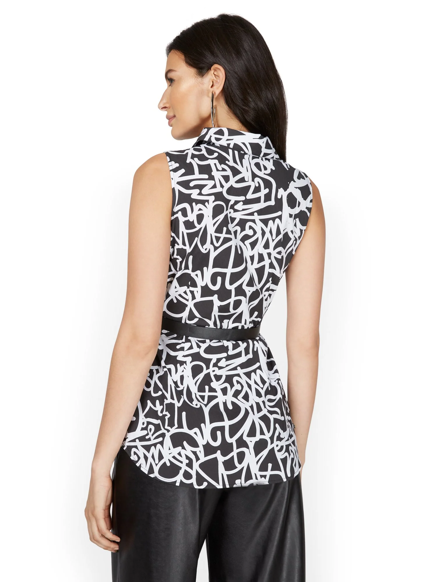Graffiti-Print Belted Poplin Top - Image 3