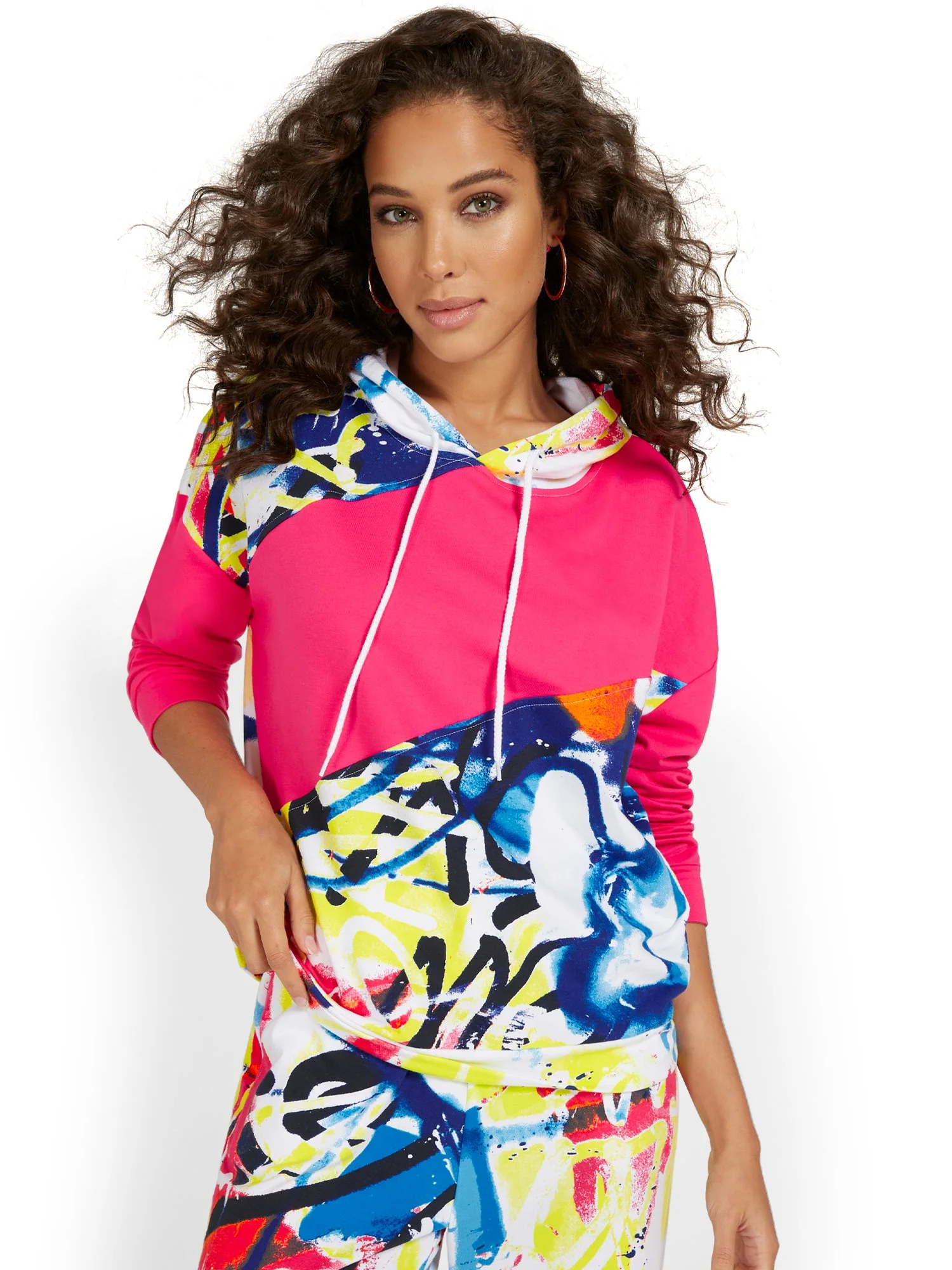 Graffiti-Print Colorblock French Terry Pullover Hoodie - Image 5