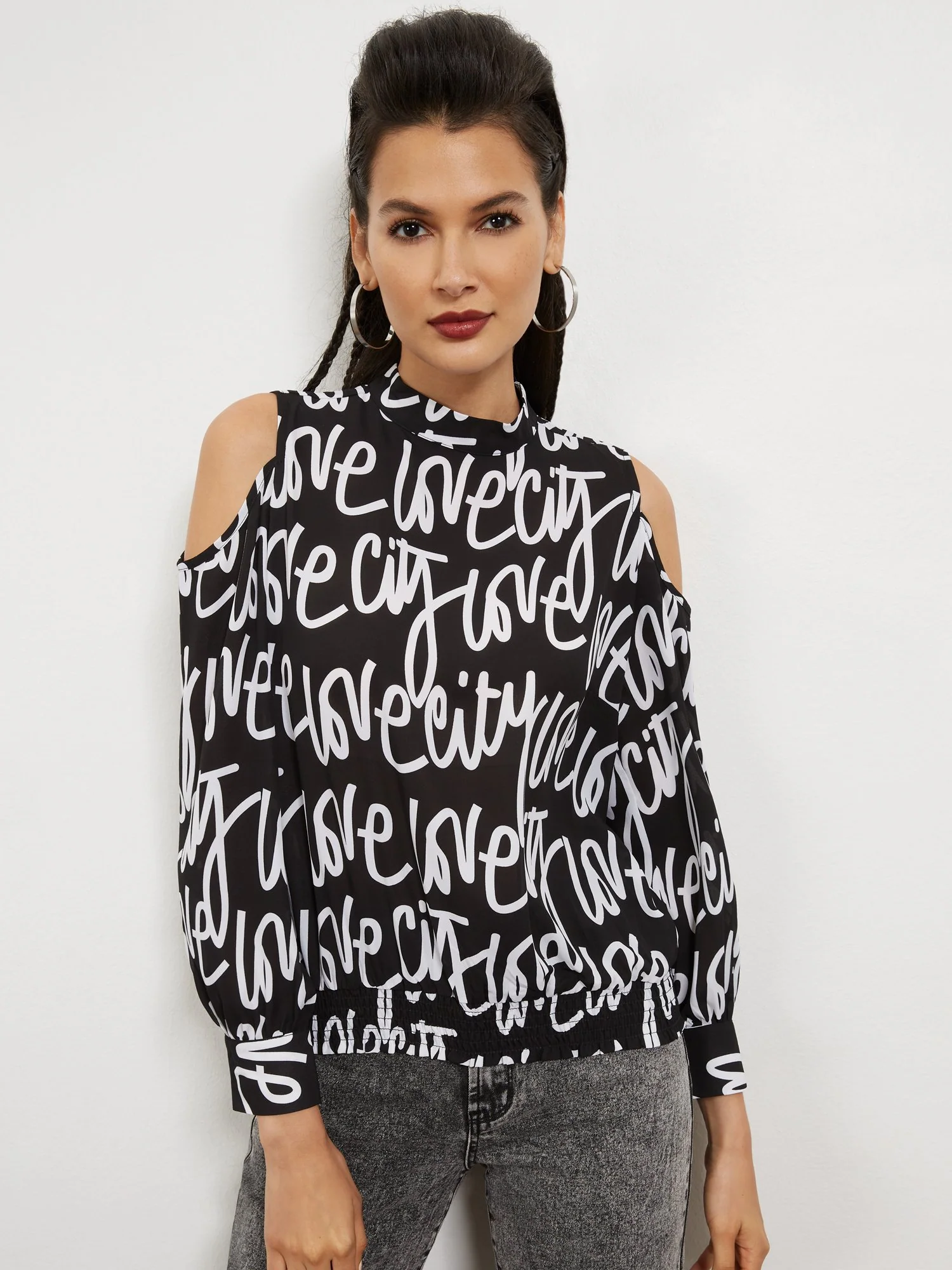 Graphic Cold-Shoulder Top - Image 2