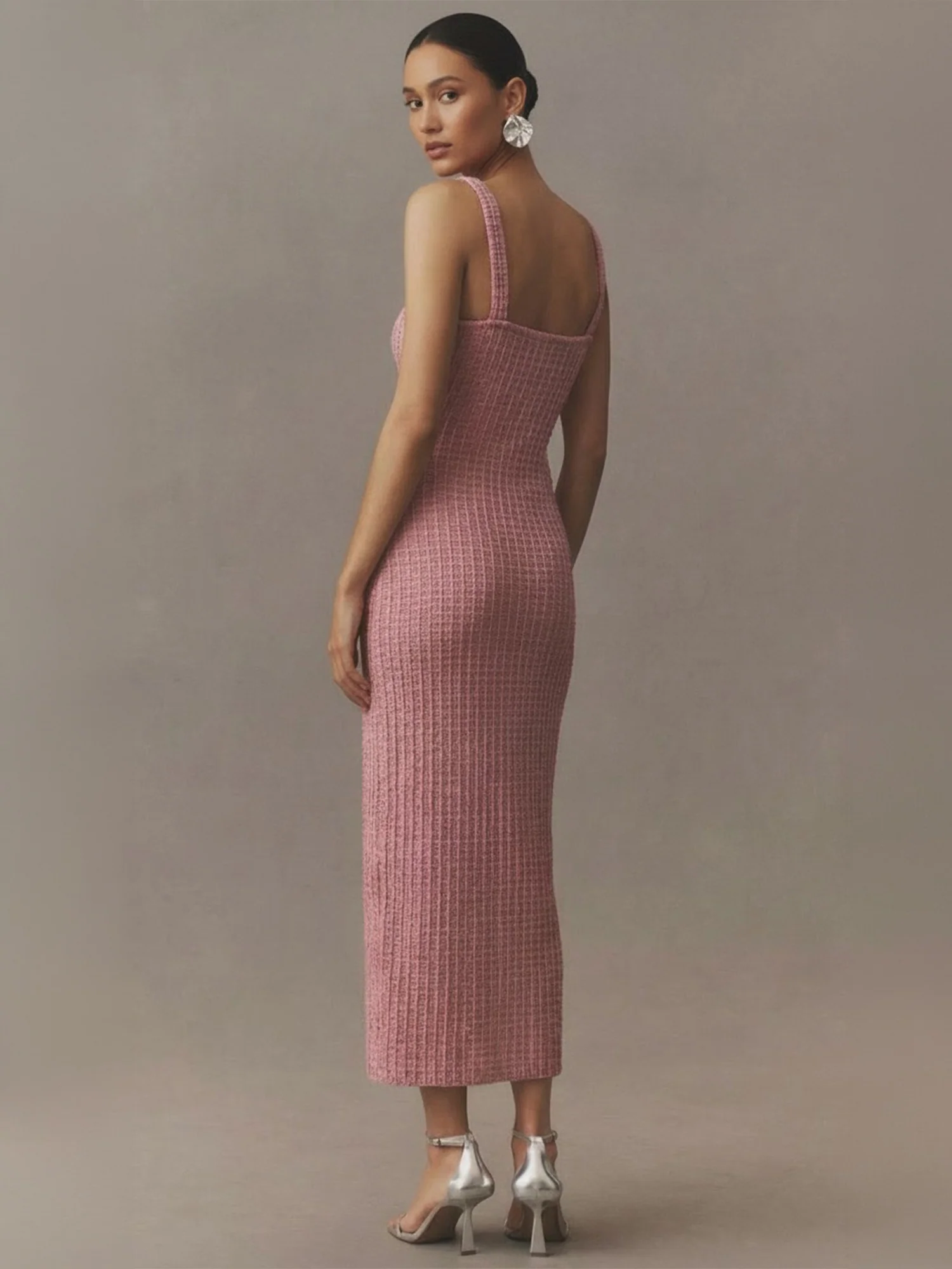 Greta Bouclé Button Down Sheath Maxi Dress - Image 3