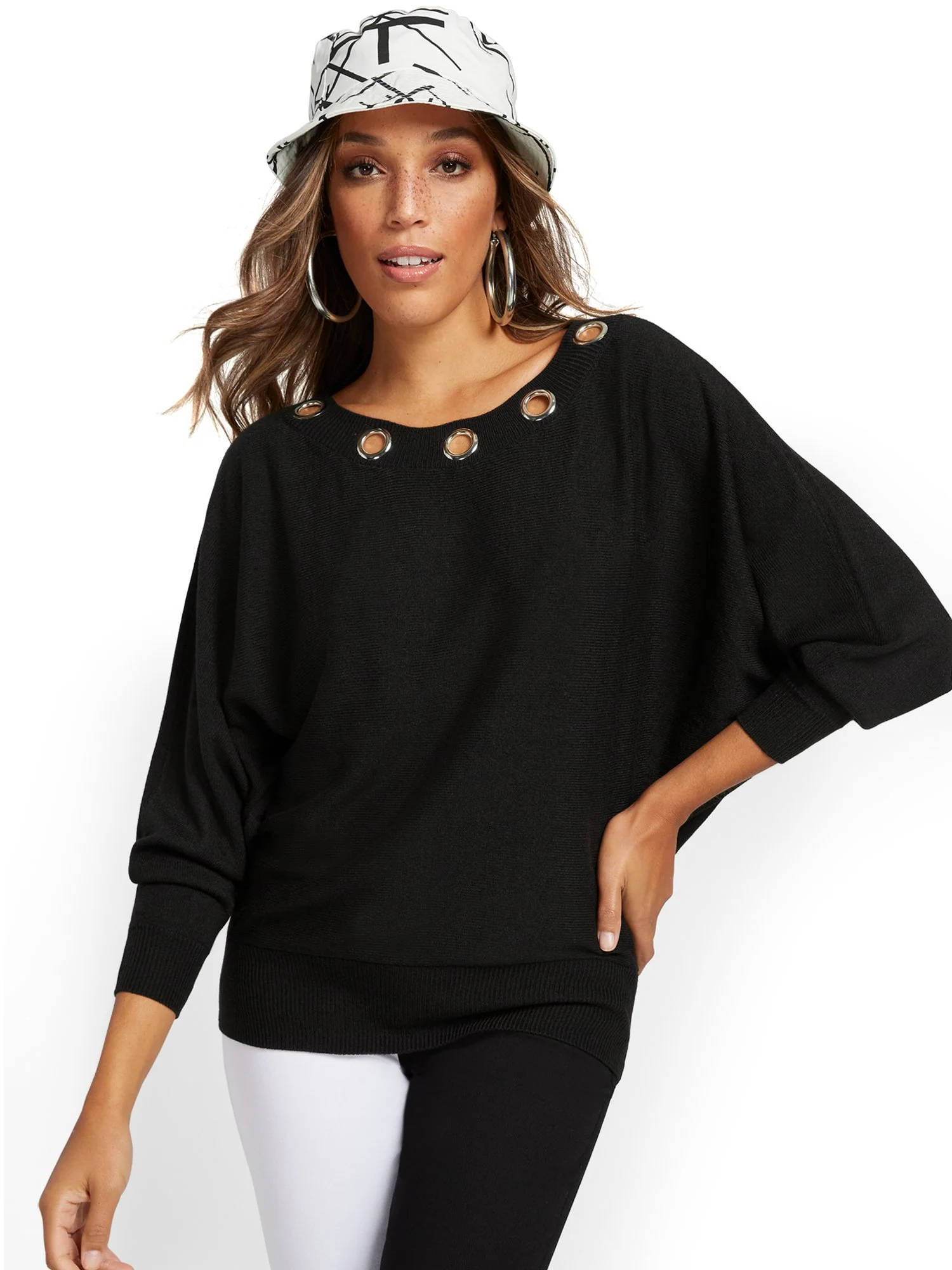Grommet-Detail Slouchy Pullover Sweater - Image 2