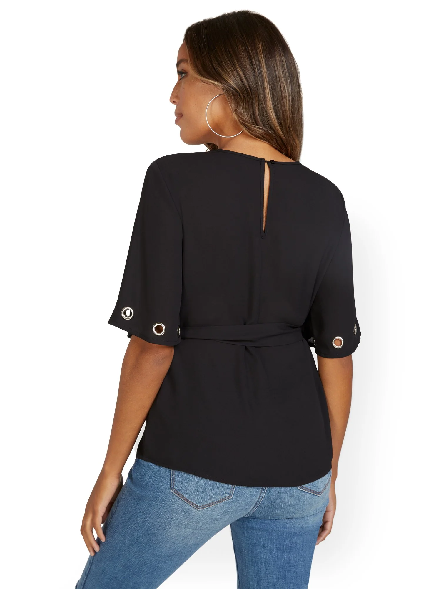 Grommet-Sleeve Tie-Waist Blouse - Image 3