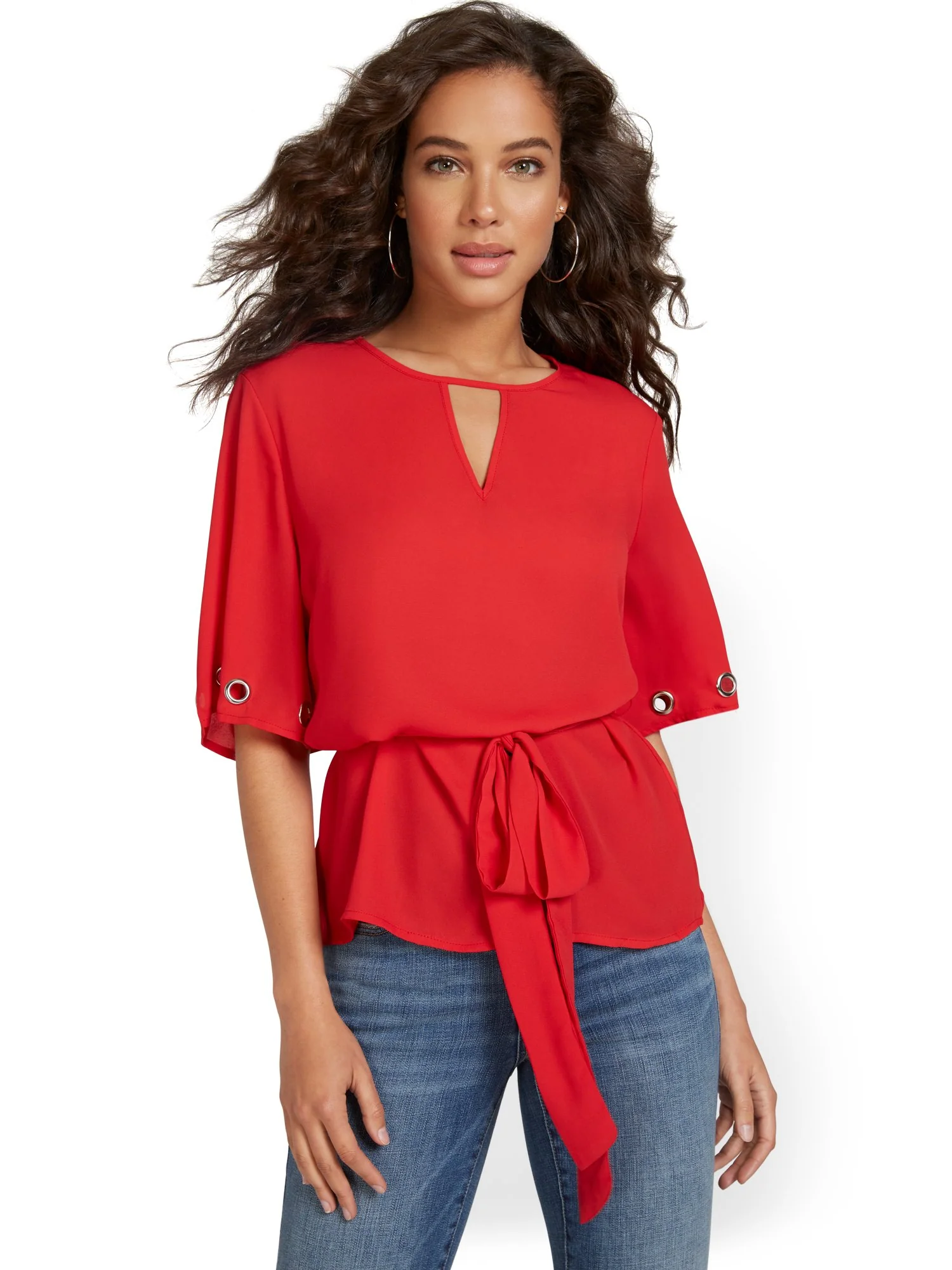 Grommet-Sleeve Tie-Waist Blouse - Image 7