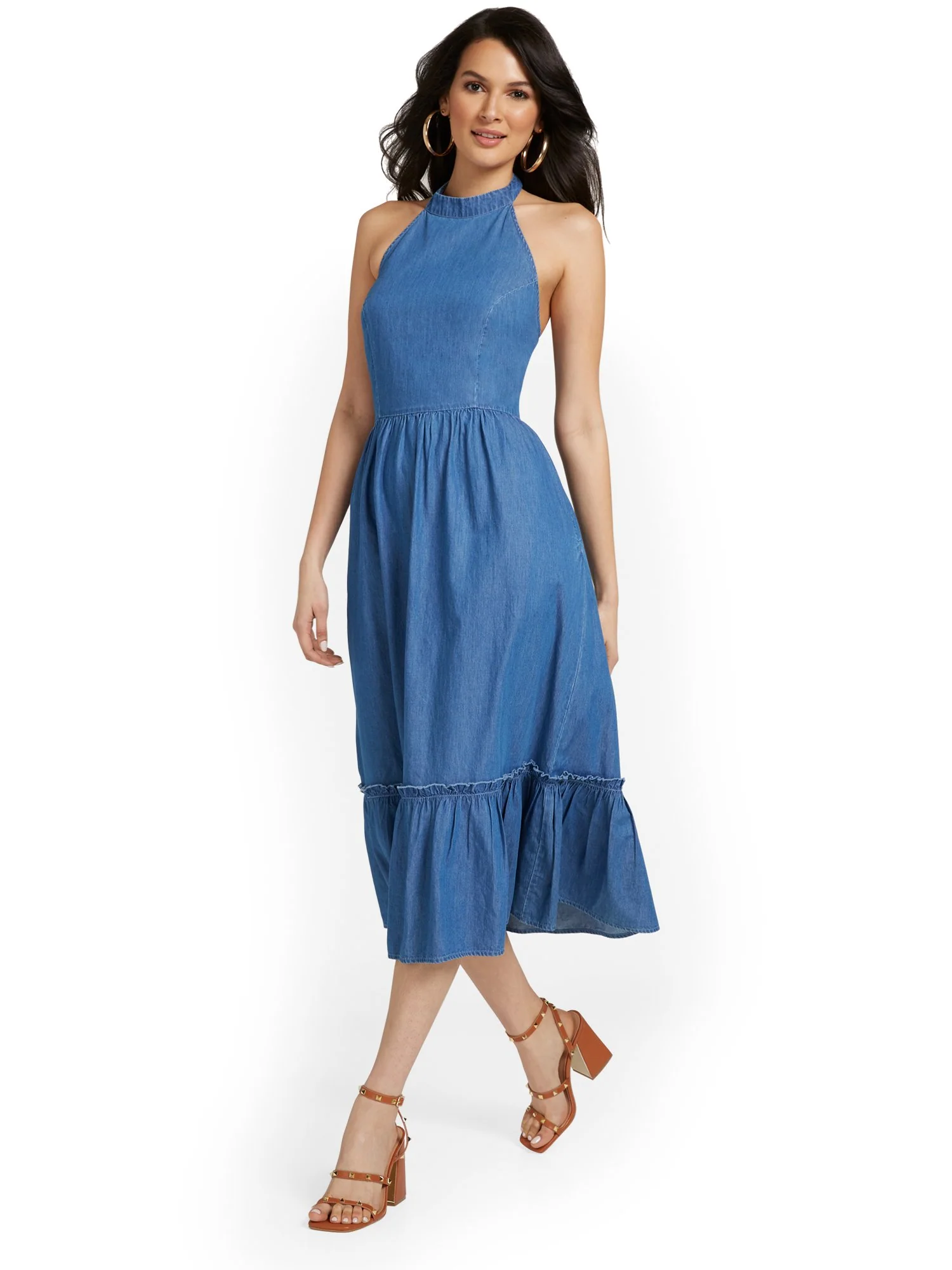 Halter Chambray Midi Dress - Image 4