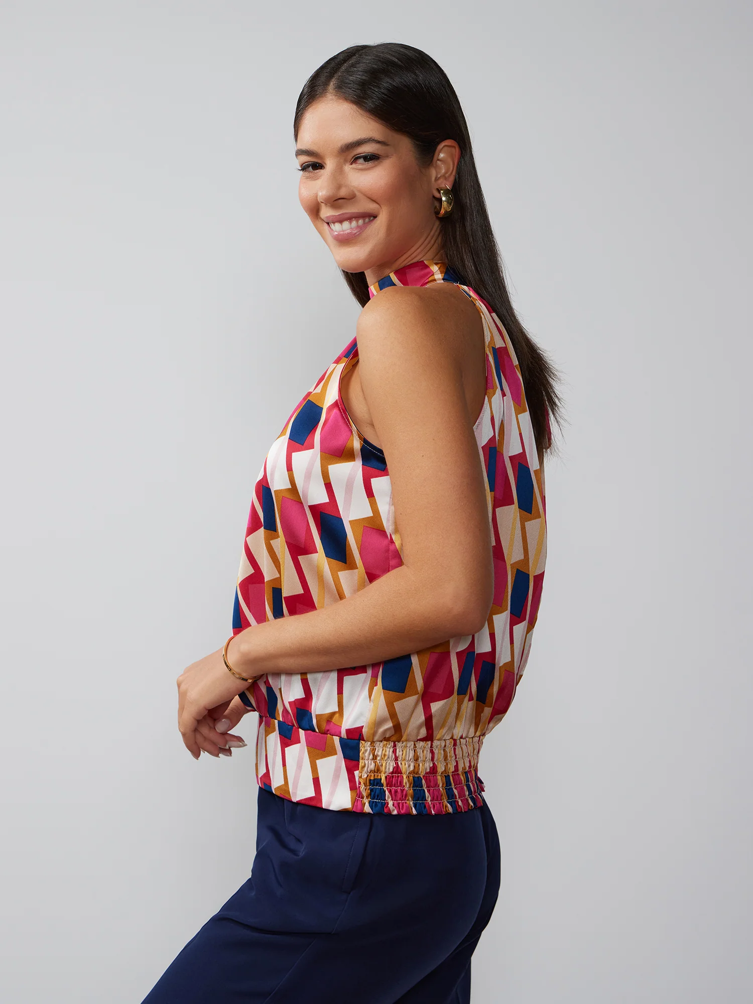 Halter Neck Geometric Print Top - Image 2