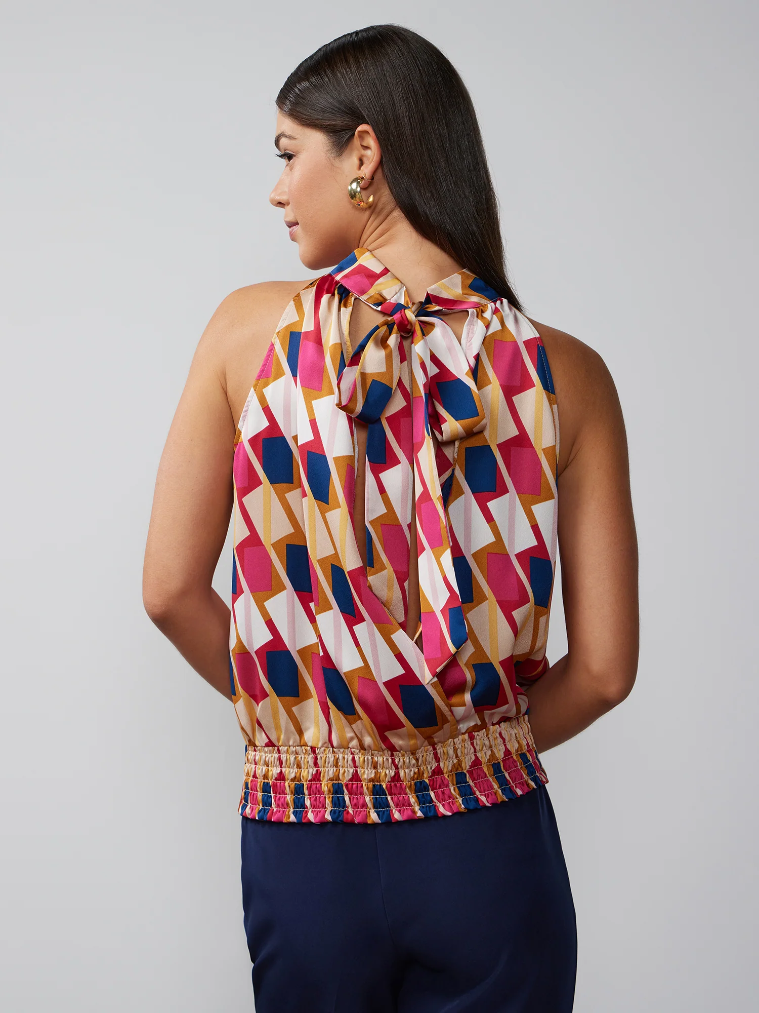Halter Neck Geometric Print Top - Image 3