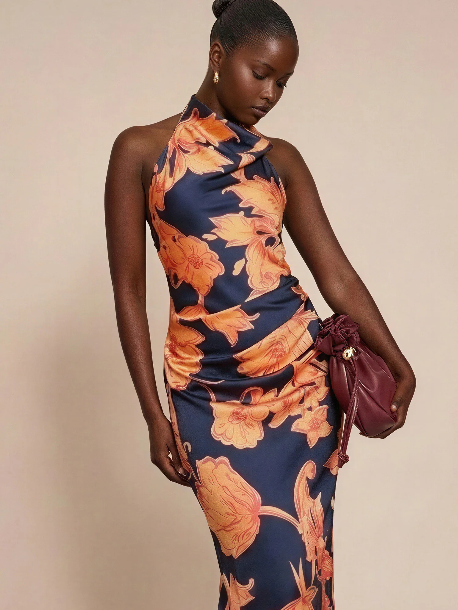 Halter Satin Backless Long Dress - Image 2