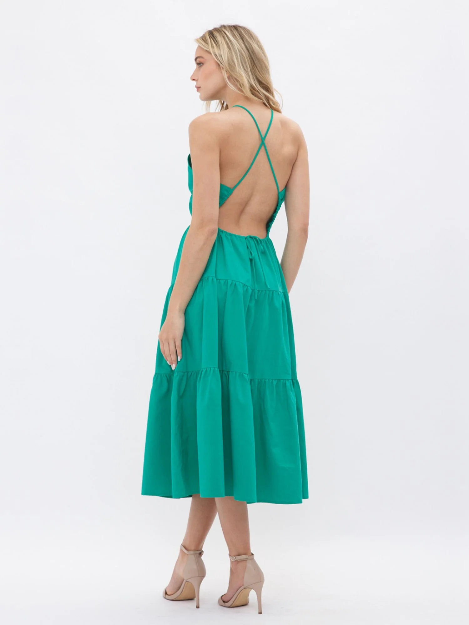Halter Tiered Poplin Midi Dress - Fore Collection - Image 4