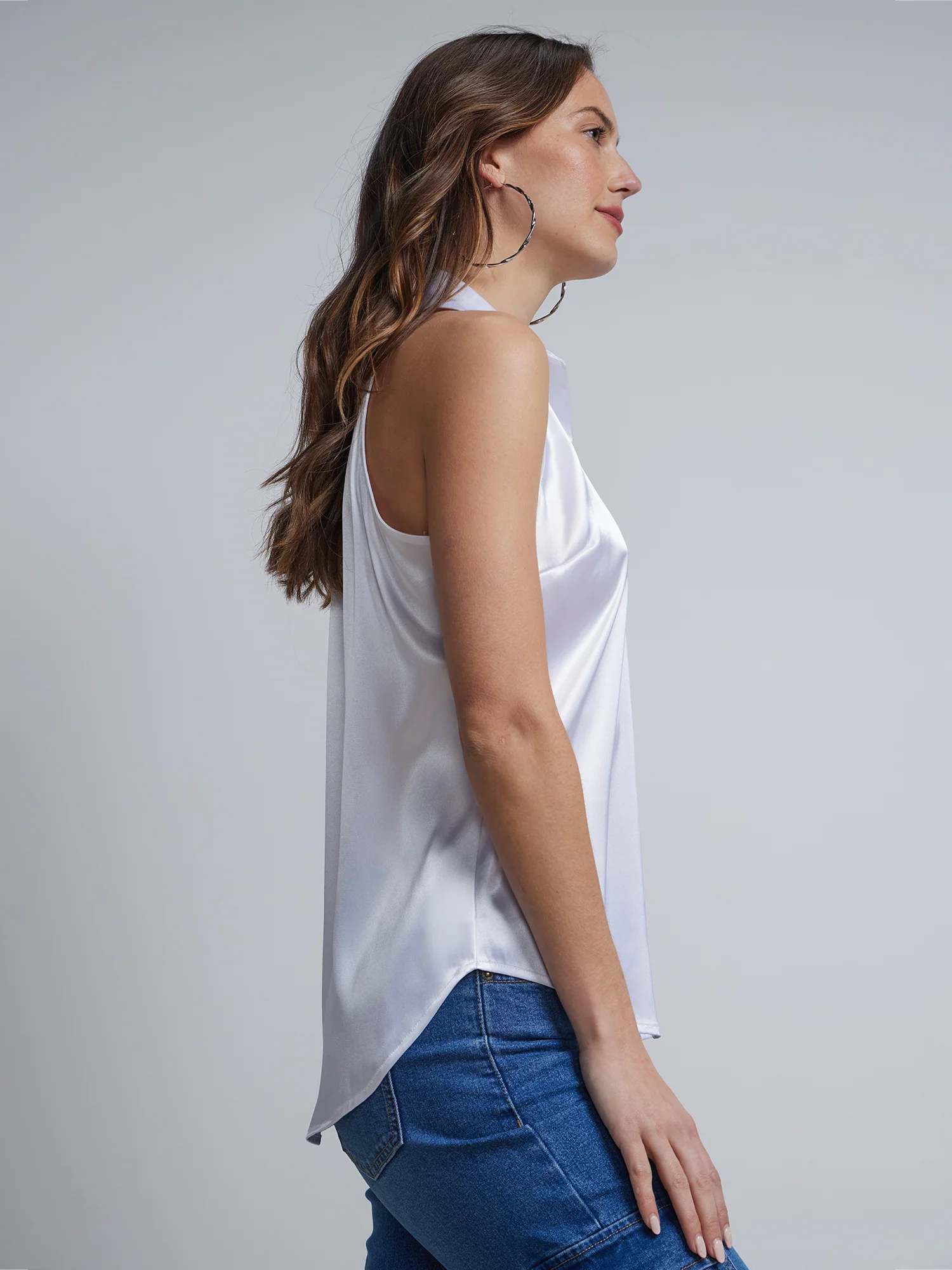 Halterneck Button-Front Satin-Effect Blouse - Image 7