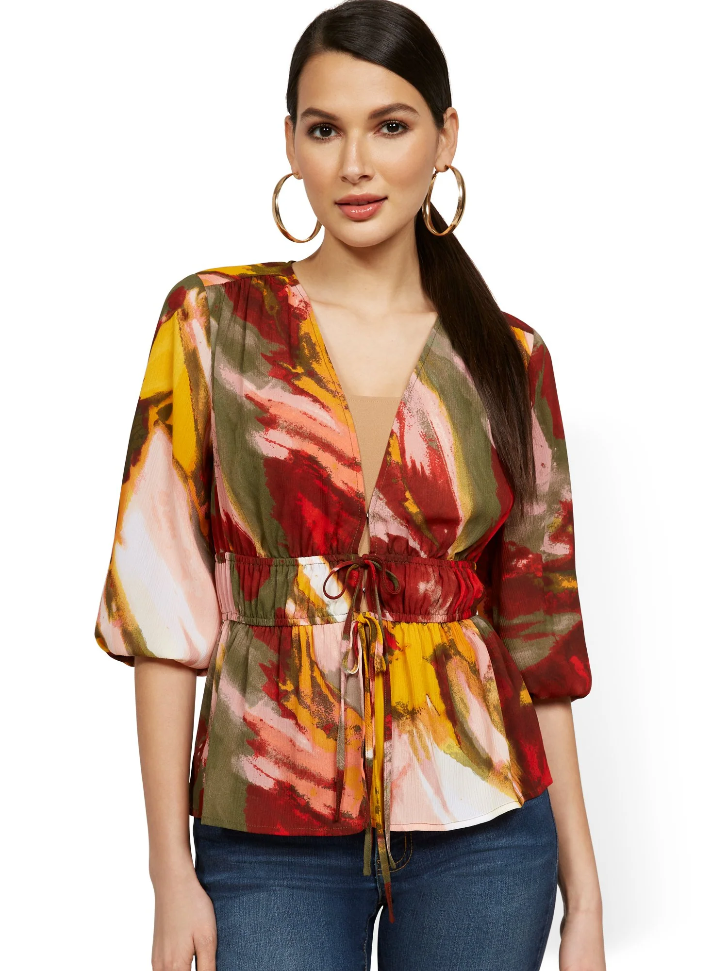 Hazy Smocked Tie-Front V-Neck Blouse - Image 2