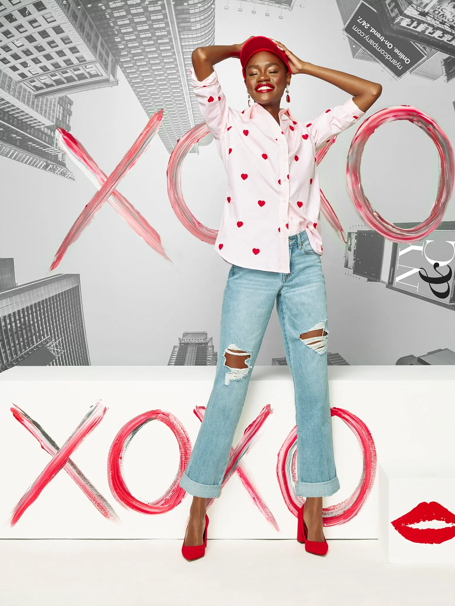 Heart-Print Button-Front Poplin Tunic Top - Image 2