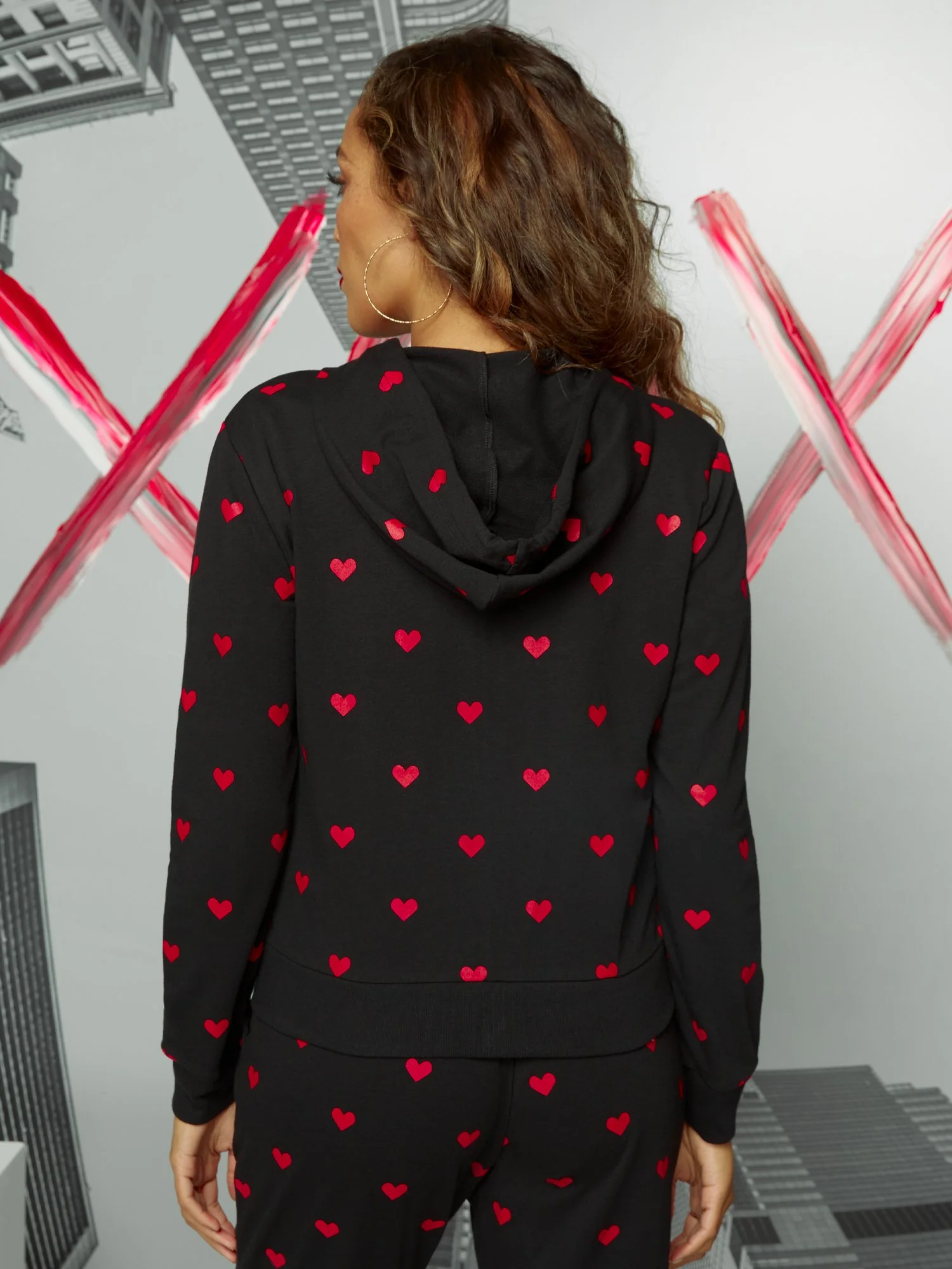 Heart-Print French Terry Zip-Up Hoodie - Image 3
